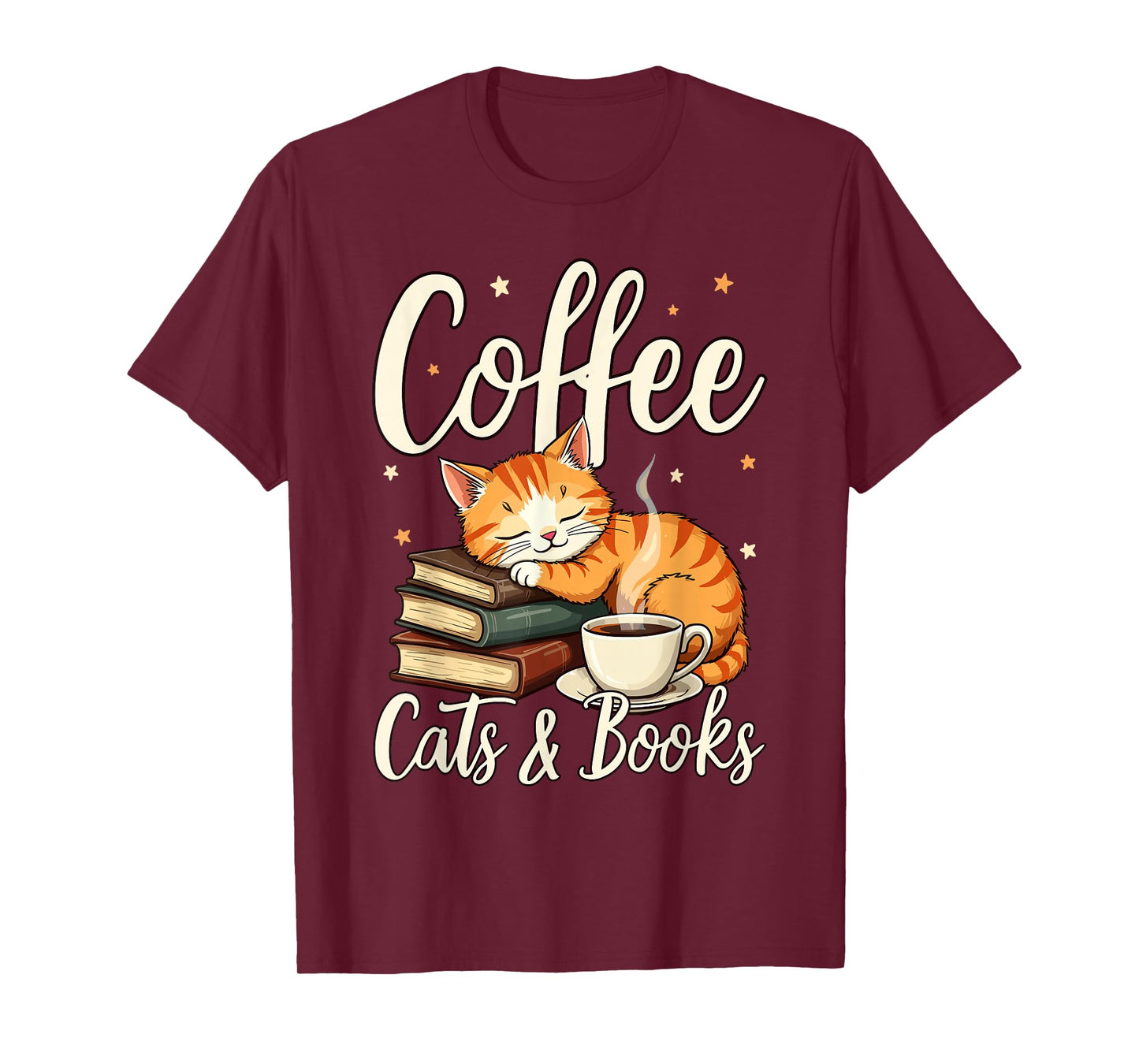 Coffee Cats And Books Lover, For Women & Men, Funny Coffee T-Shirt