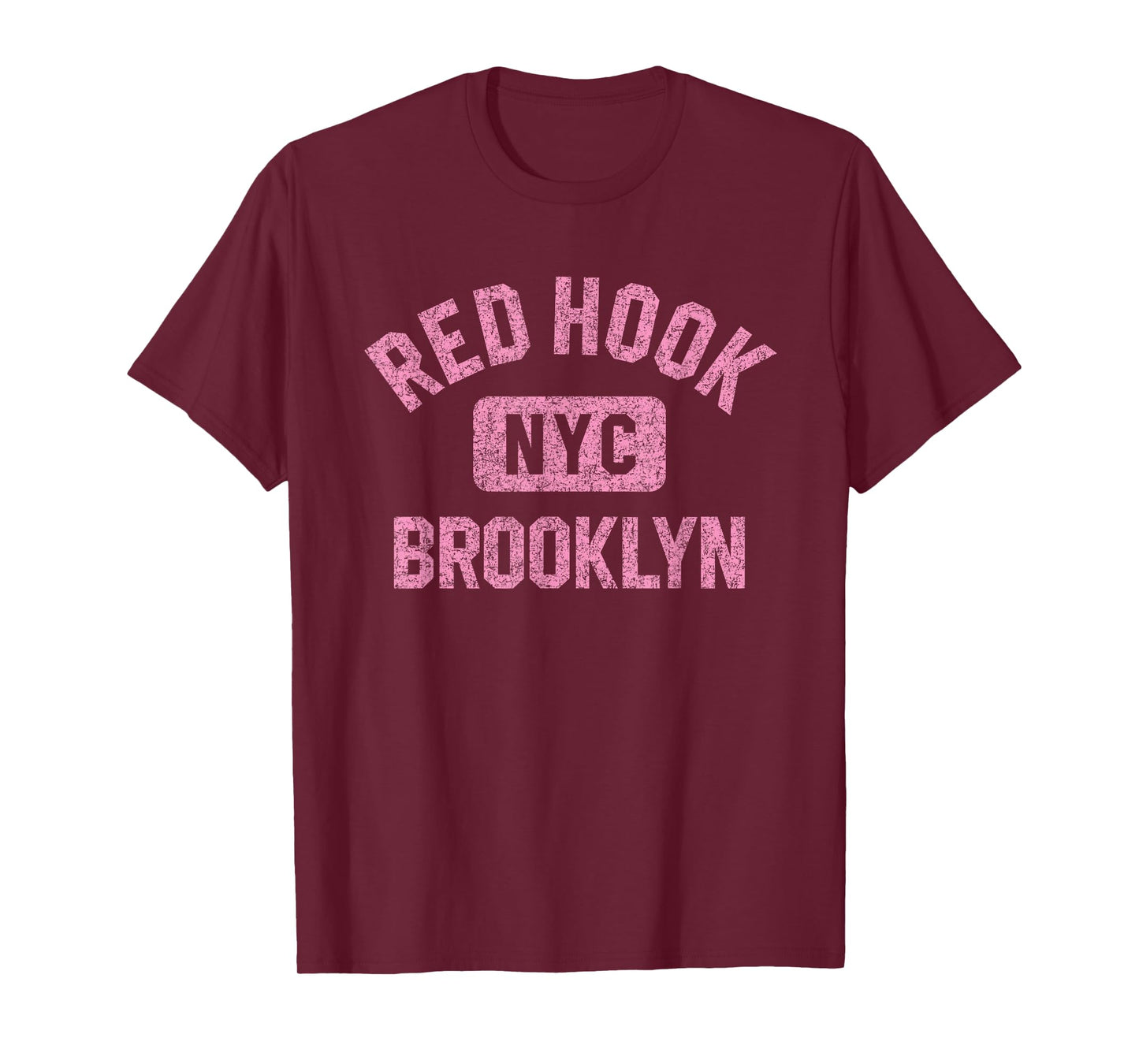 Red Hook Brooklyn NYC Gym Style Distressed Pink Print T-Shirt
