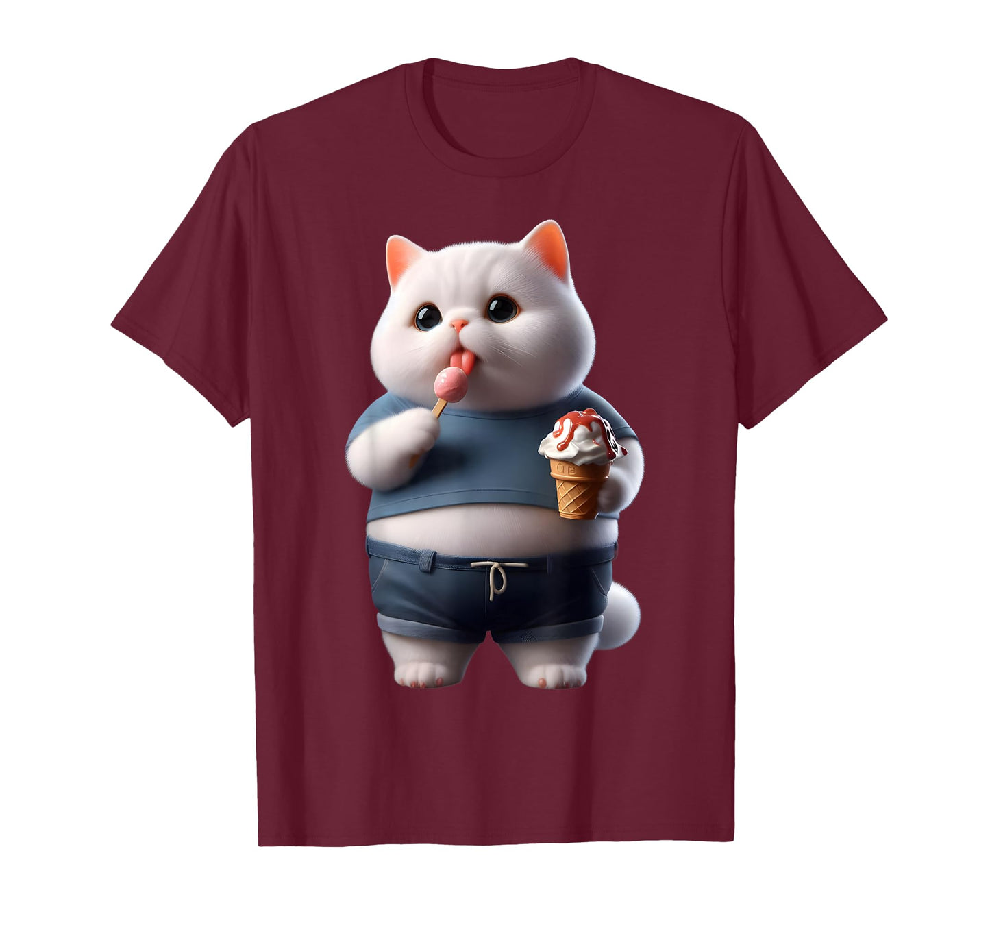 Funny Fat Cat Men Women Kids Ice Cream Fat Kitten Cat Lover T-Shirt