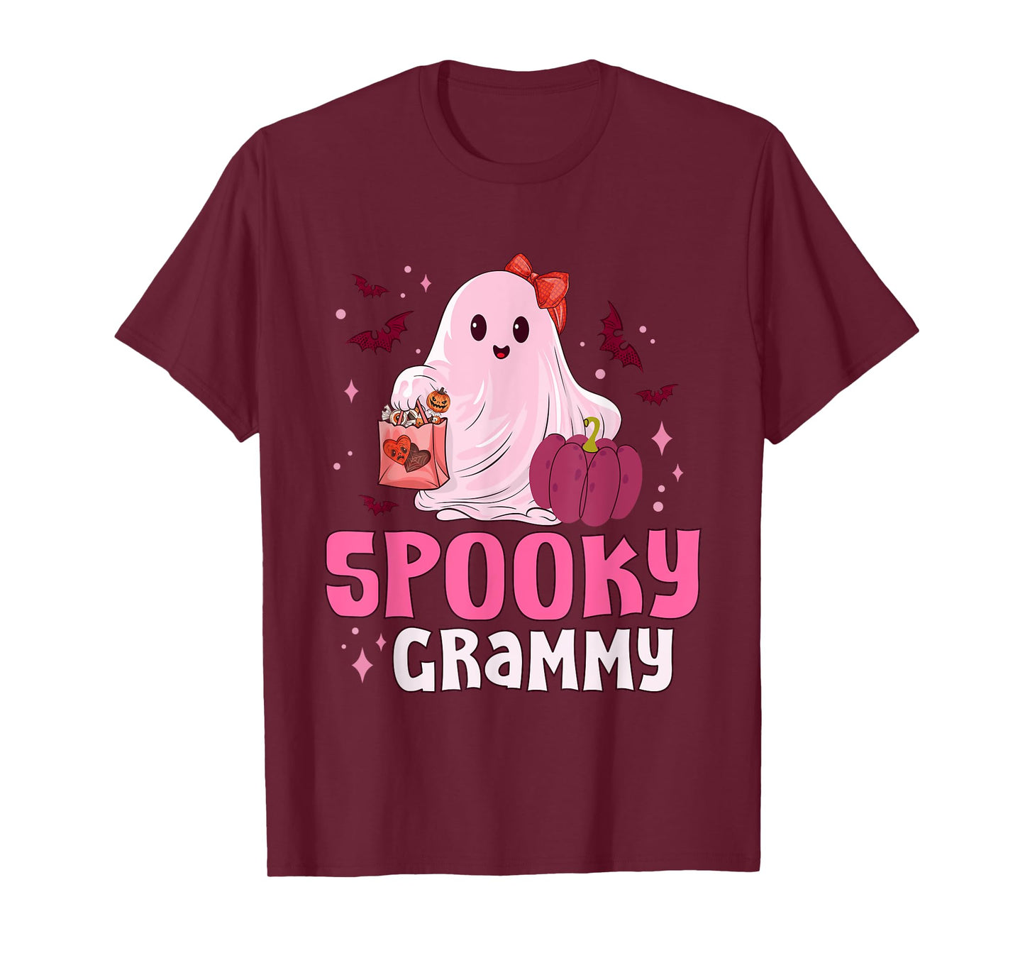 Spooky Grammy Boo Ghost Pink Bow Halloween Costume Women T-Shirt