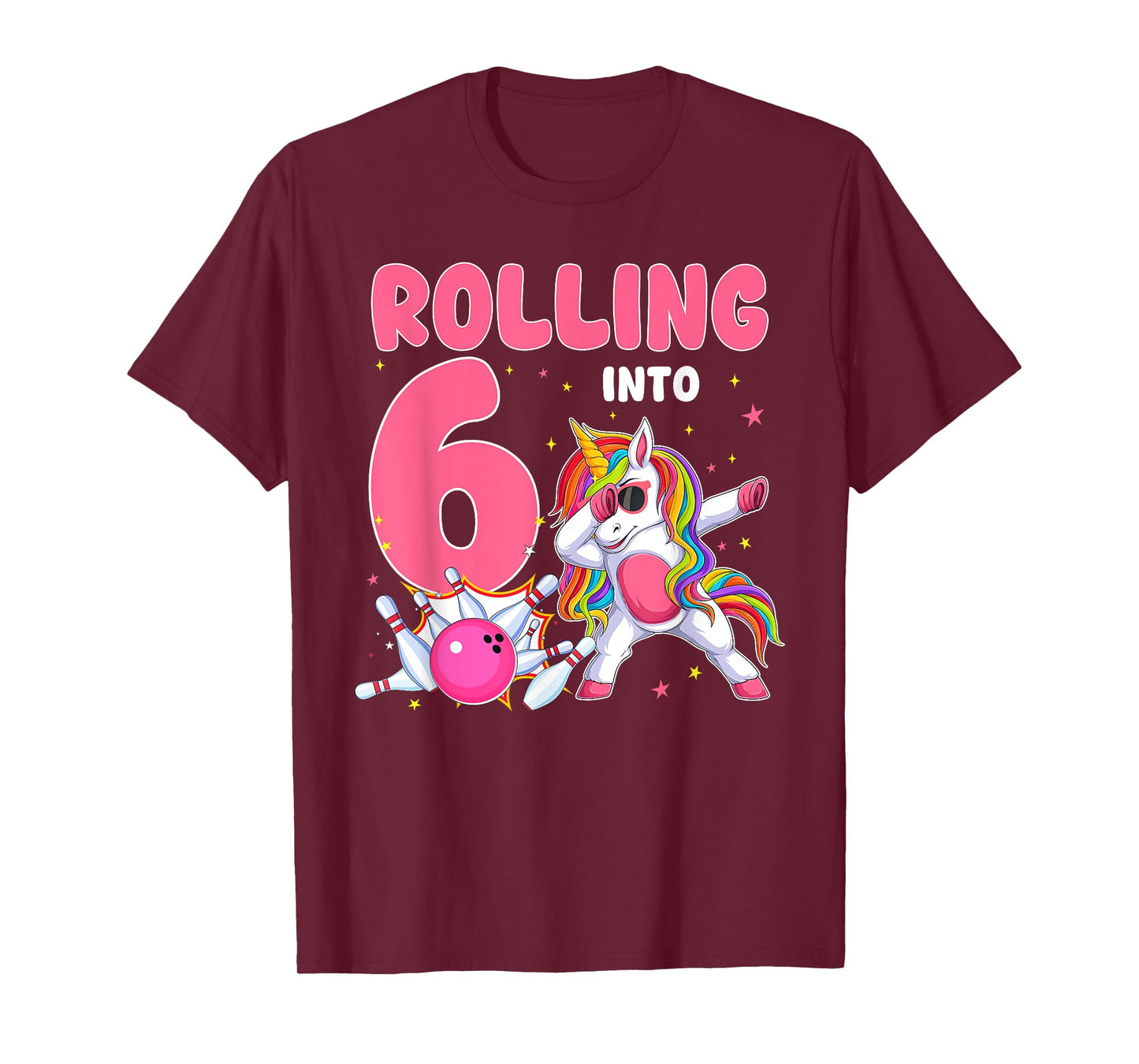 Rolling Into 6 6th Birthday Unicorn Bowling 6 Year Old T-Shirt