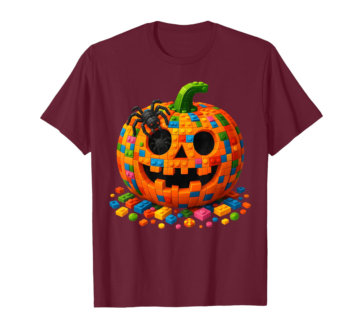 Pumpkin Halloween Master Builder Building Blocks Bricks Kids T-Shirt