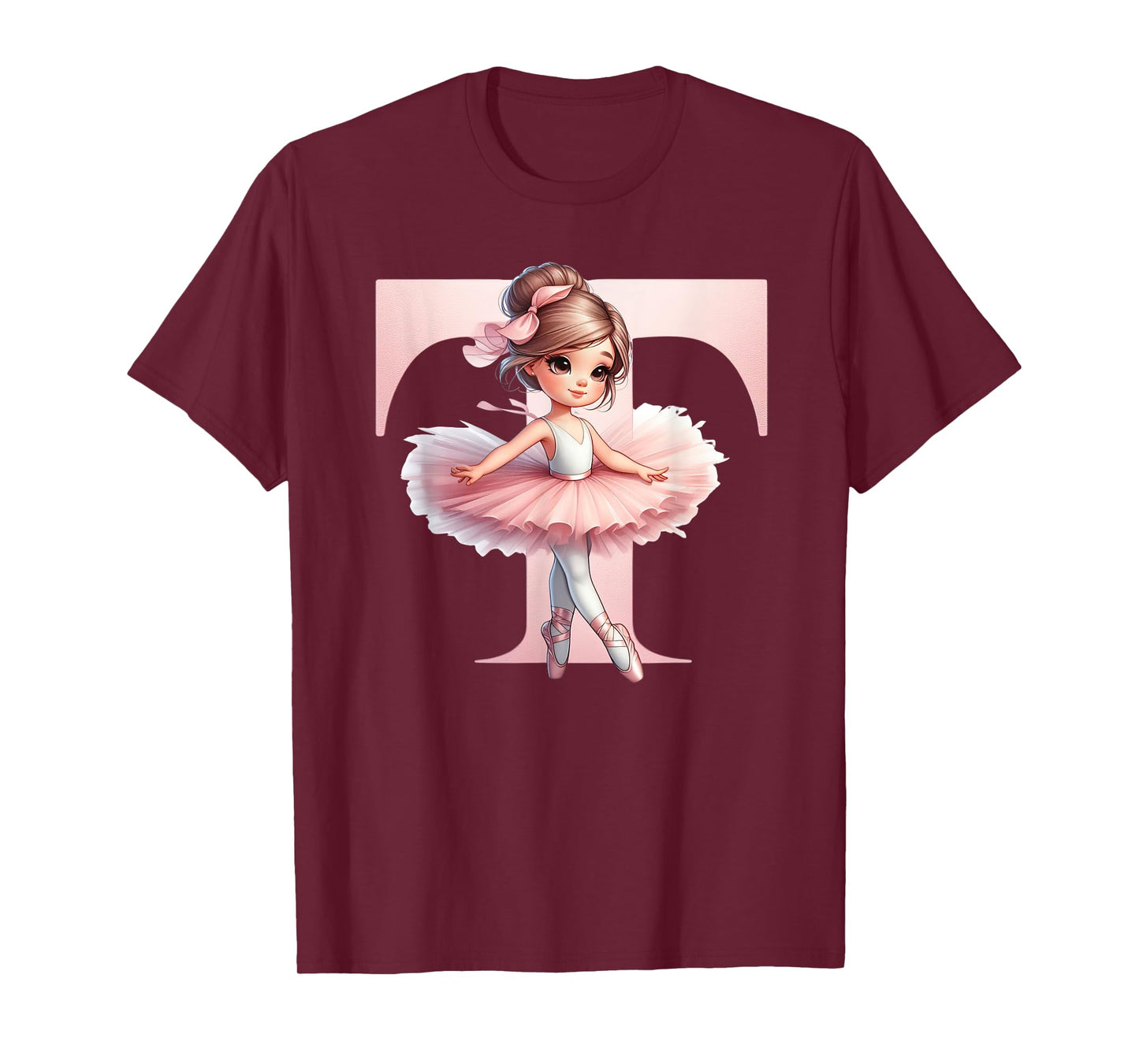 Ballerina Girl Dancing Name First Letter T Girly Tutu Ballet T-Shirt