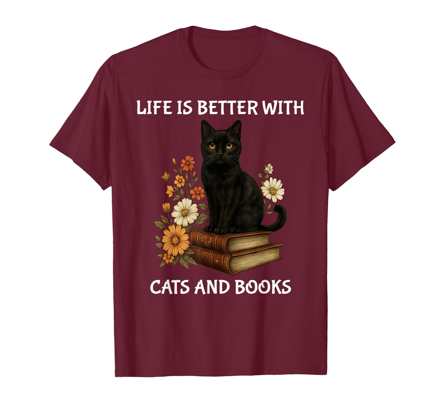Life Is Better With Cats And Books Cute Cat Lover T-Shirt for Men Women Kids