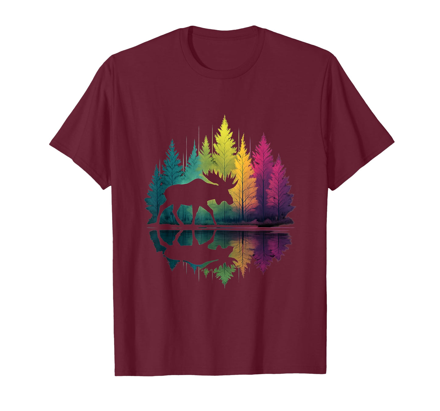 Moose Reflection Rainbow Trees Nature Lovers Tee T-Shirt
