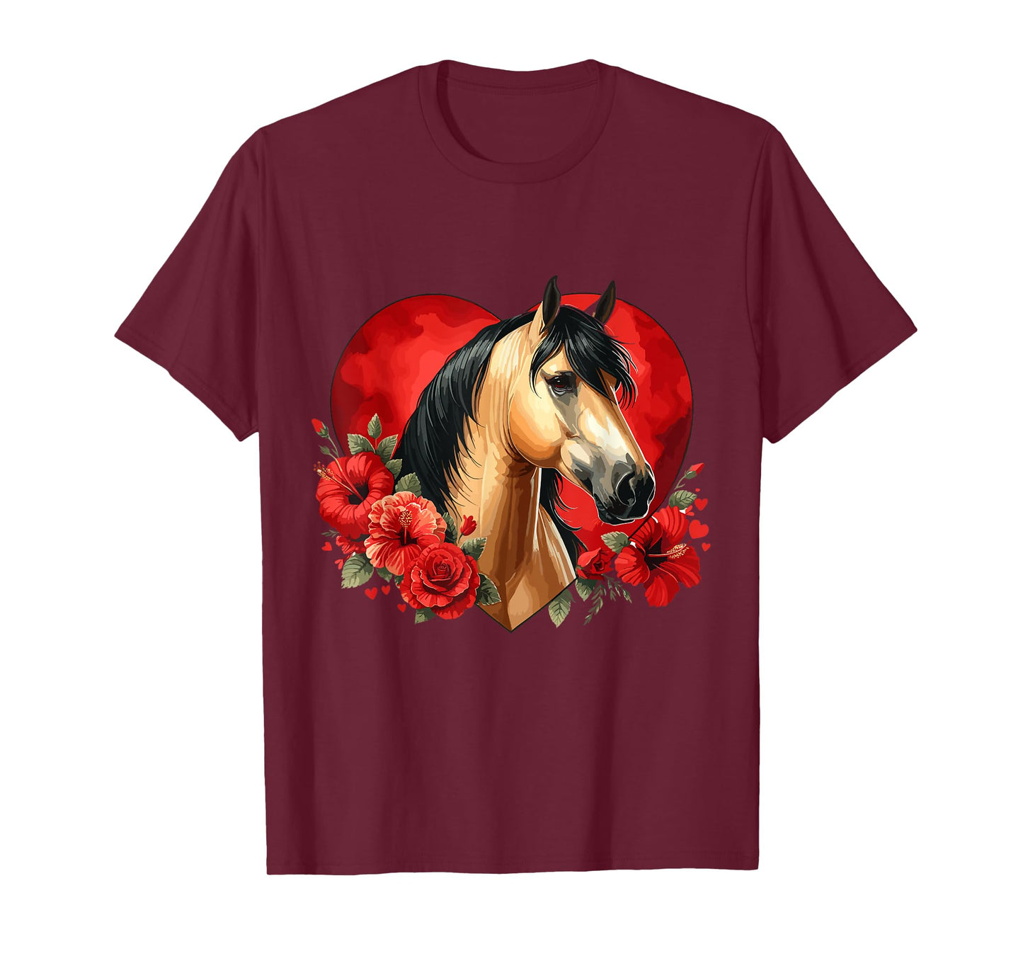 My Horse Is My Valentine Buckskin Horse Hibiscus & Heart T-Shirt