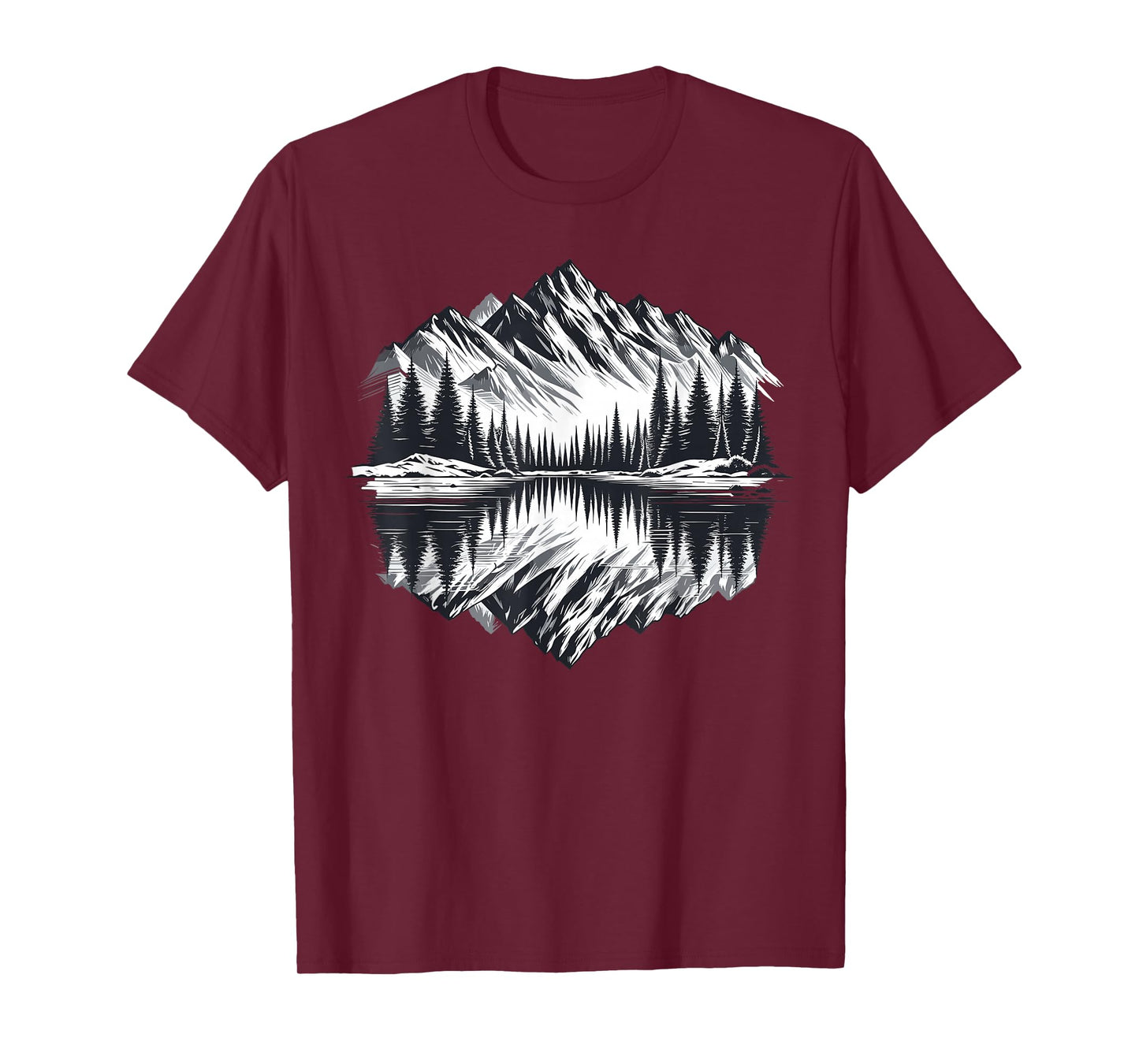 Mountain Landscape Retro Reflection Forest Outdoor Wildlife T-Shirt
