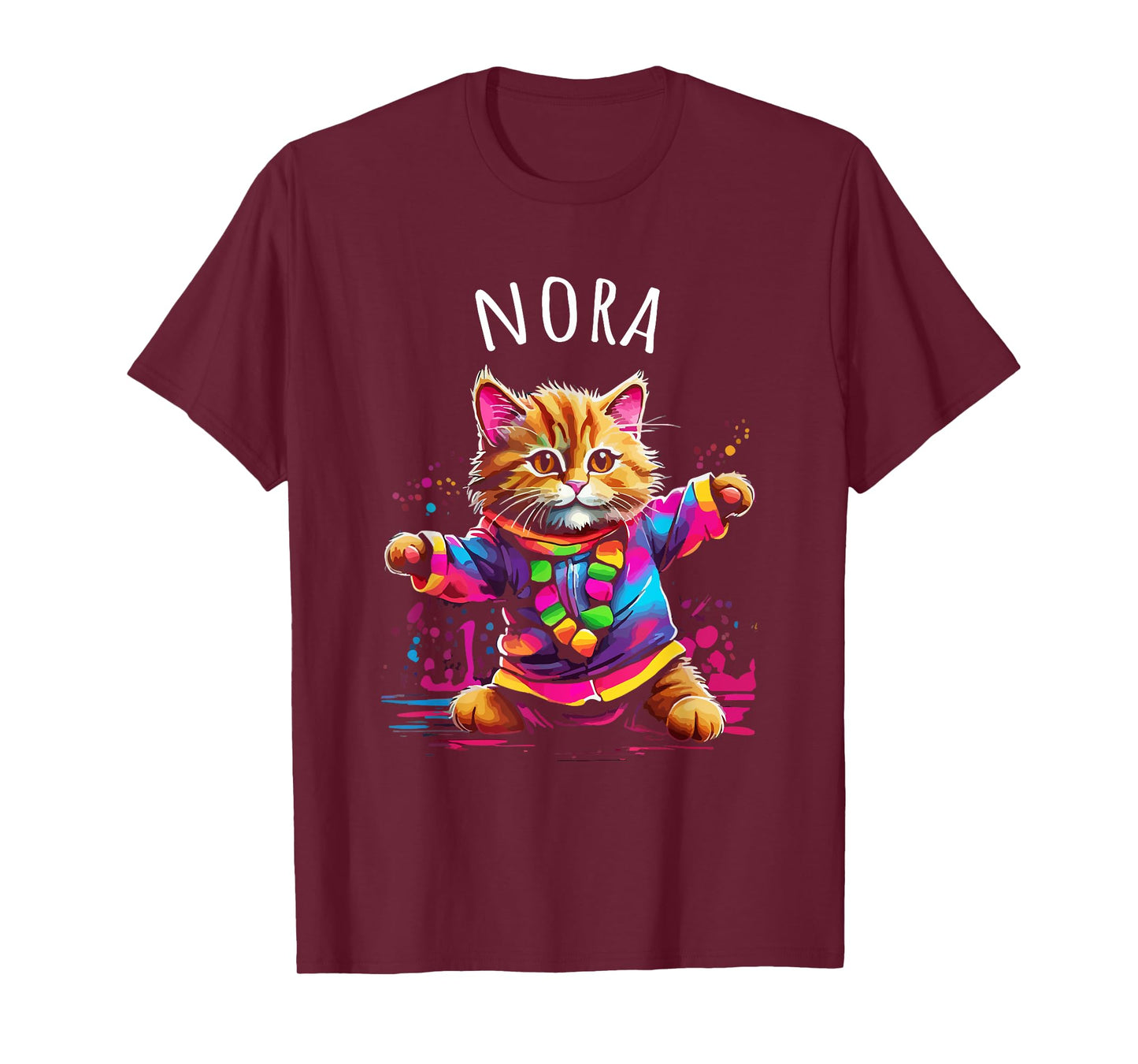 Nora Colorful Dancing Cat Design for Girls Name Nora T-Shirt