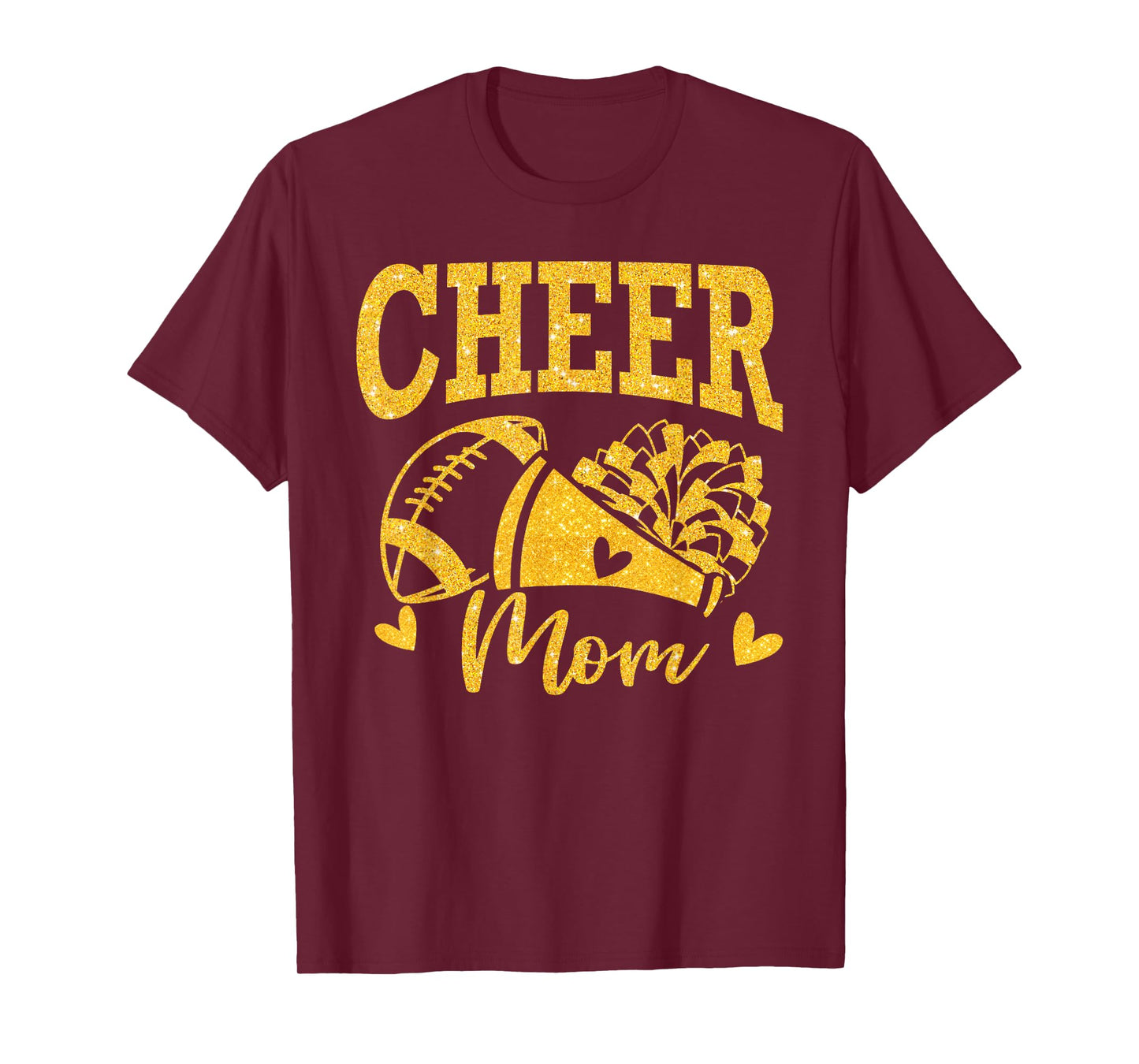 Cheer Mom Biggest Fan Black Gold Pom Pom Mothers Day T-Shirt