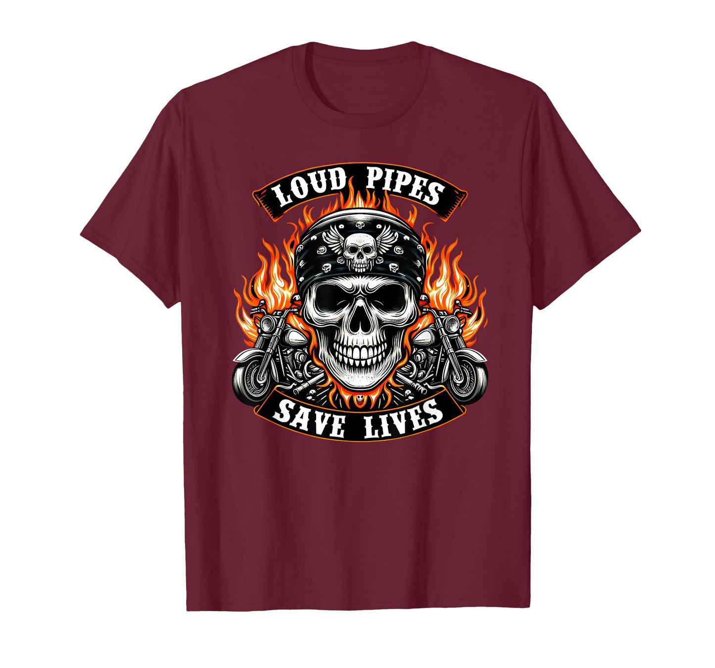 Loud Pipes Save Lives Skeleton Rider Motorcycle Biker Skull T-Shirt