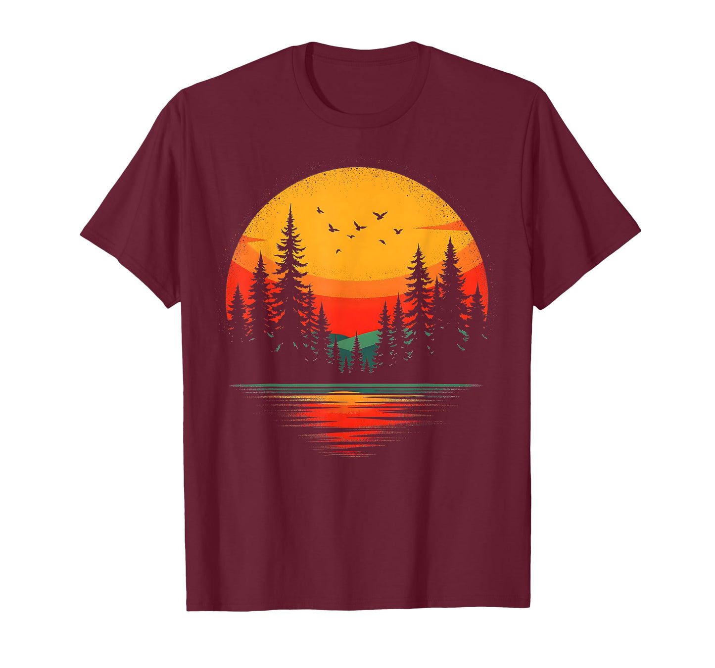 Trees Reflection Wildlife Nature Forest Outdoor Retro Sunset T-Shirt