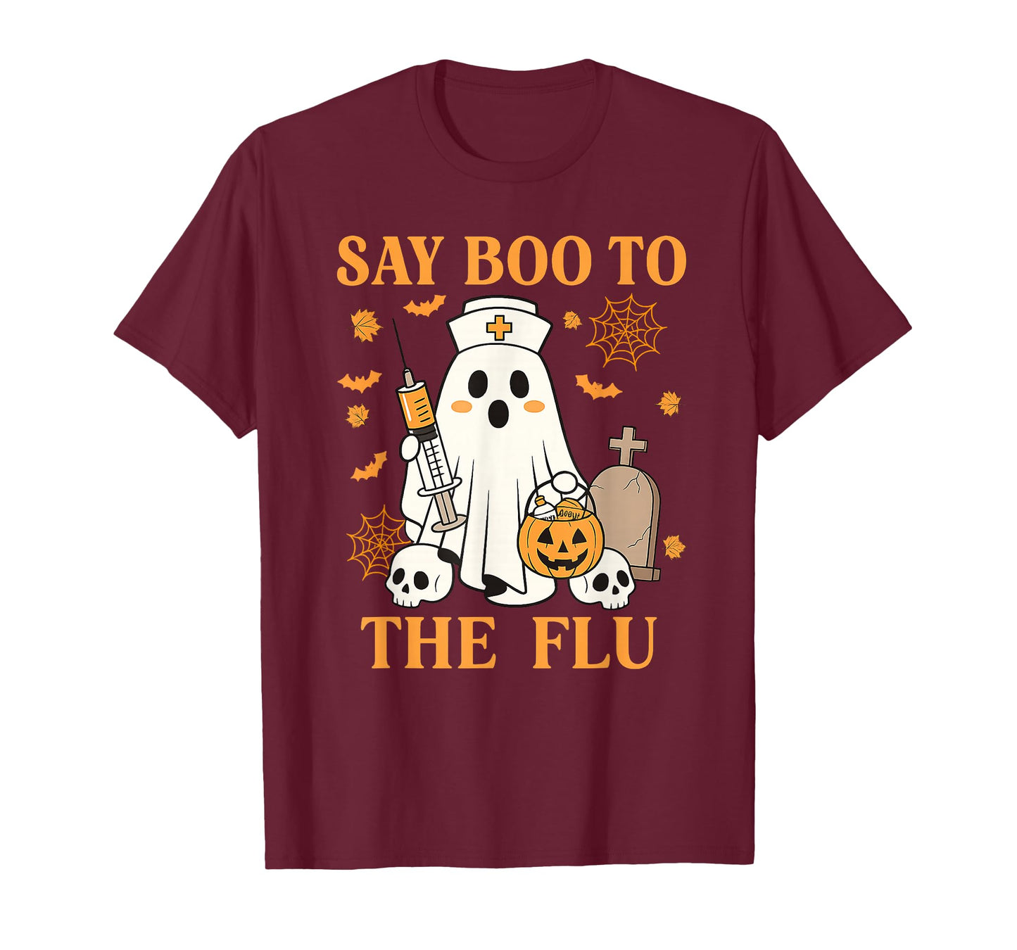 Retro Nurse Ghost Halloween Vaccine Say Boo to The Flu T-Shirt