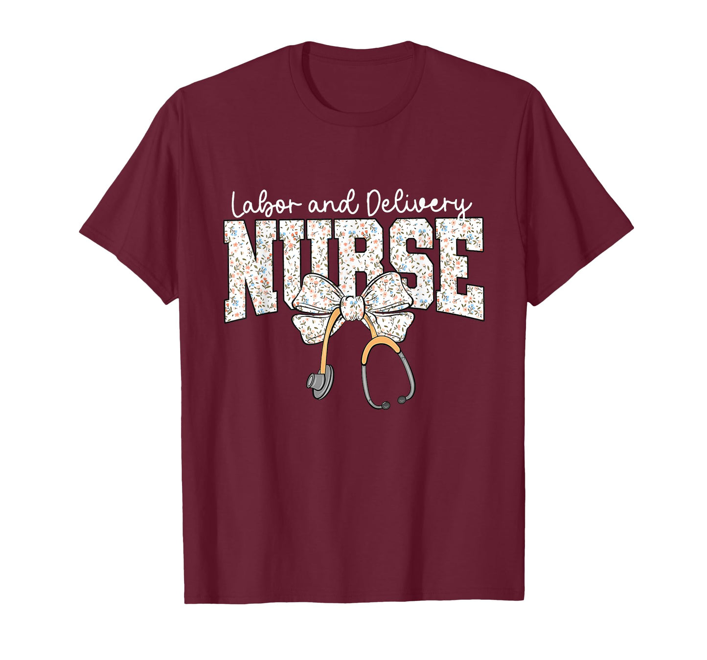 Cute Labor and Delivery Nurse Stethoscope Coquette Bow Women T-Shirt