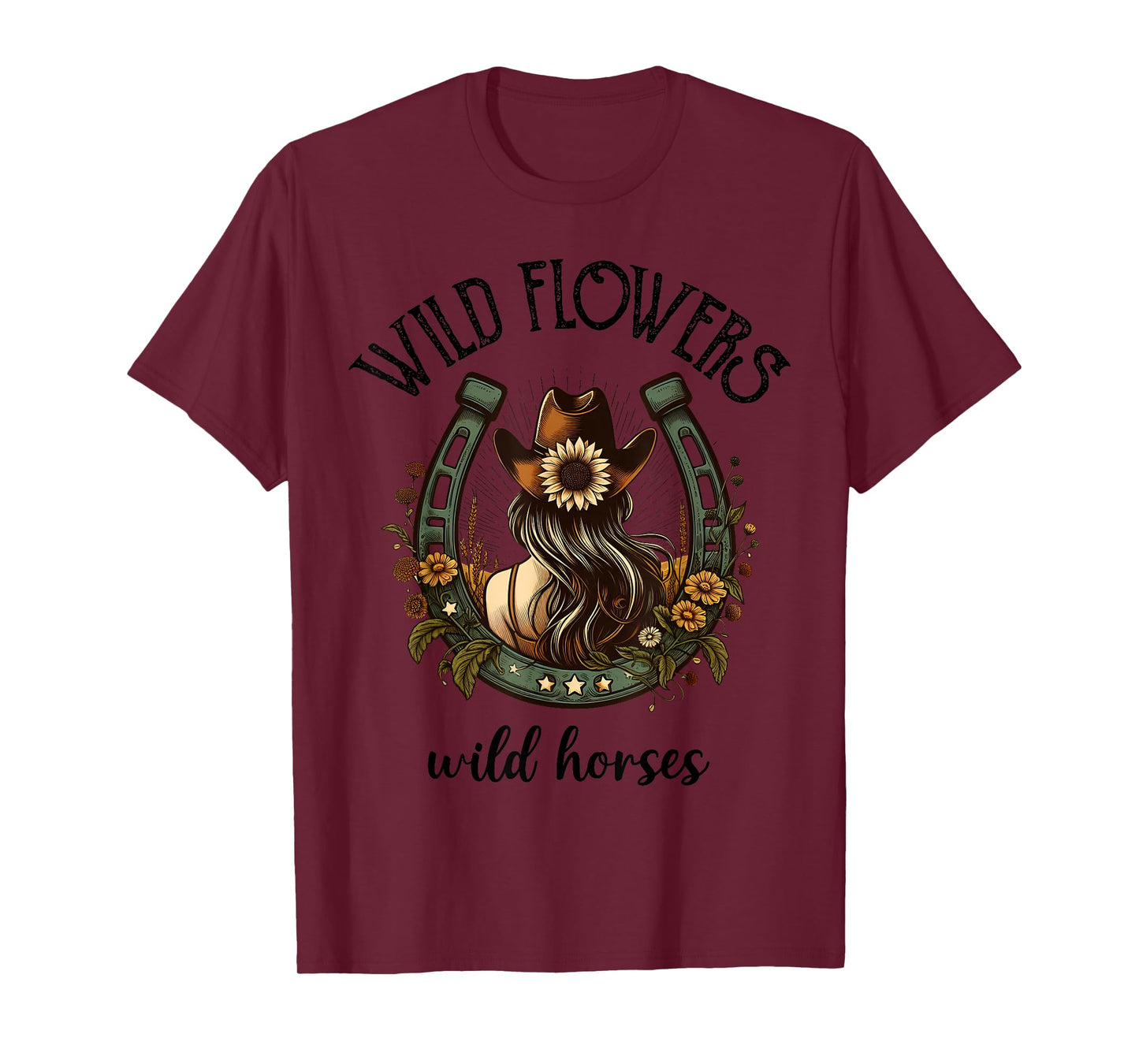 Wild Flowers Wild Horse Cowgirl Riding Horse T-Shirt