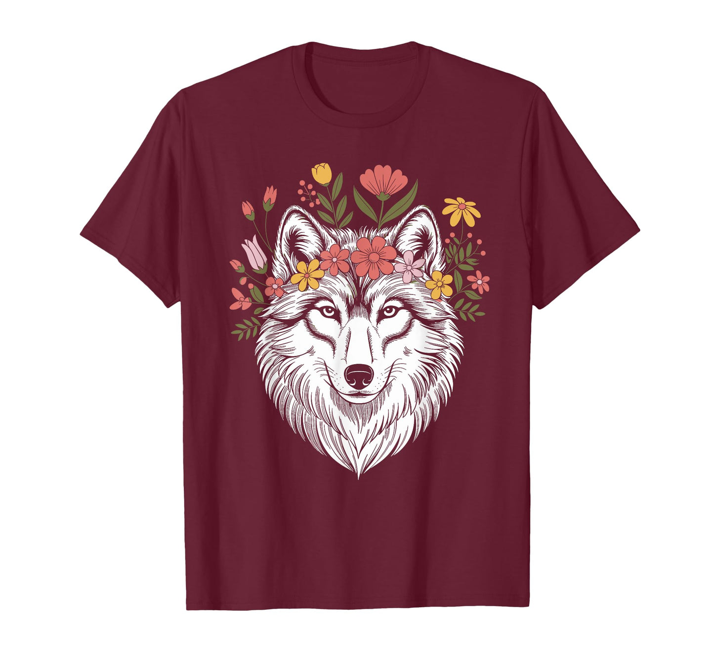 Floral Wolf Wildlife Men Women Nature Lovers T-Shirt