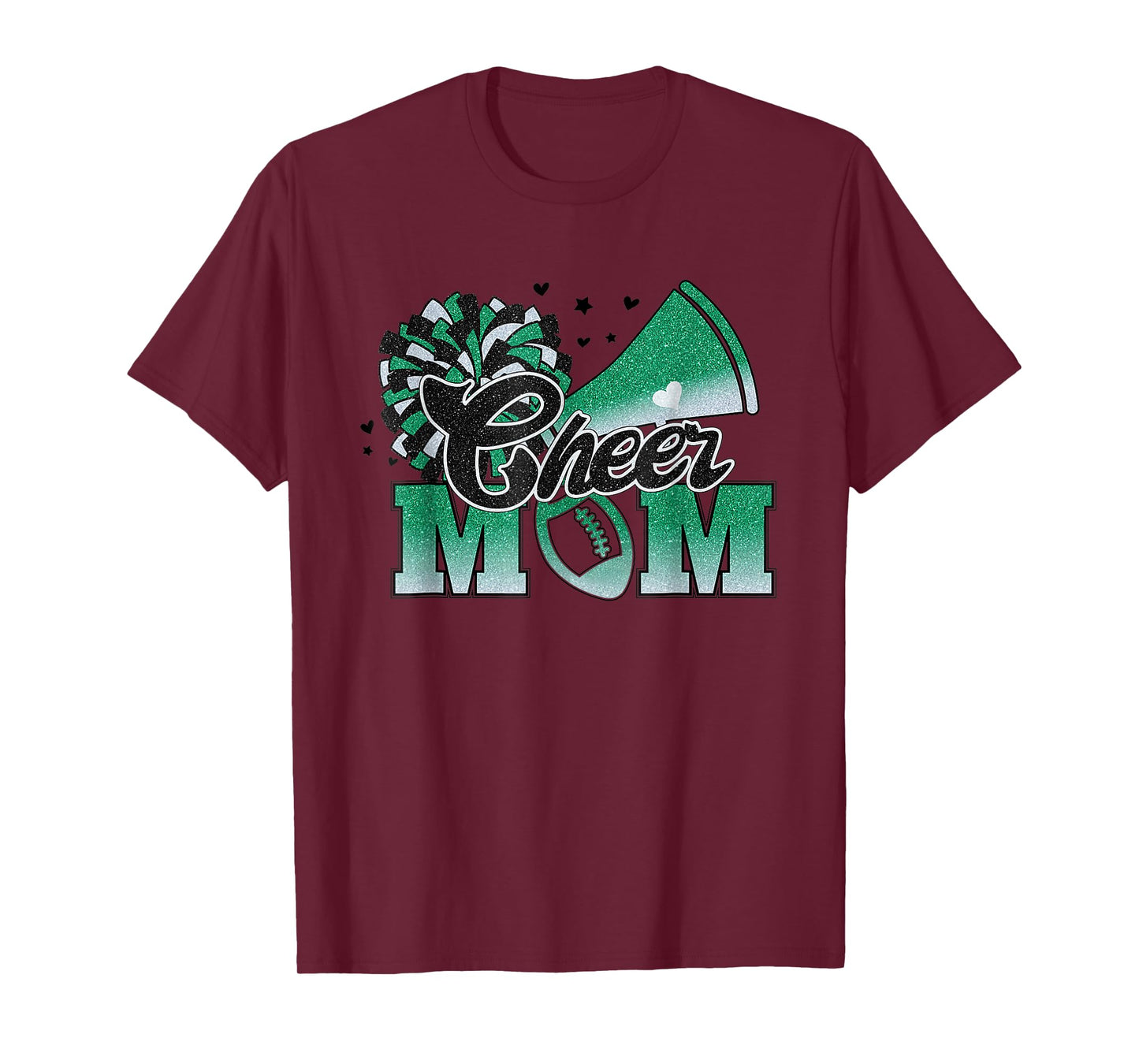 Football Cheer Mom Biggest Fan Cheerleader Black Green White T-Shirt