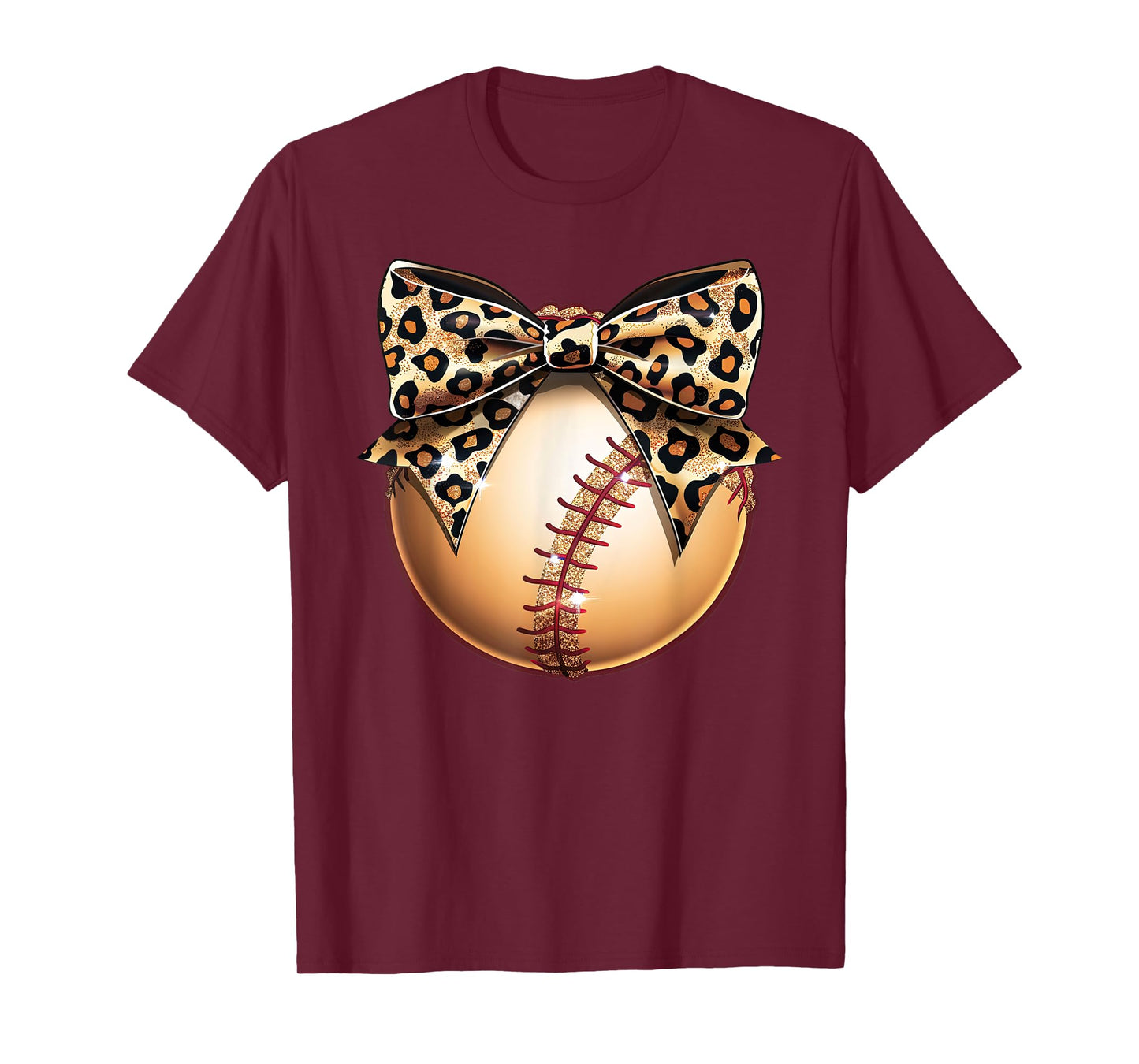 Cute Leopard Cheetah Print Ribbon Bow Baseball Mom Sister T-Shirt
