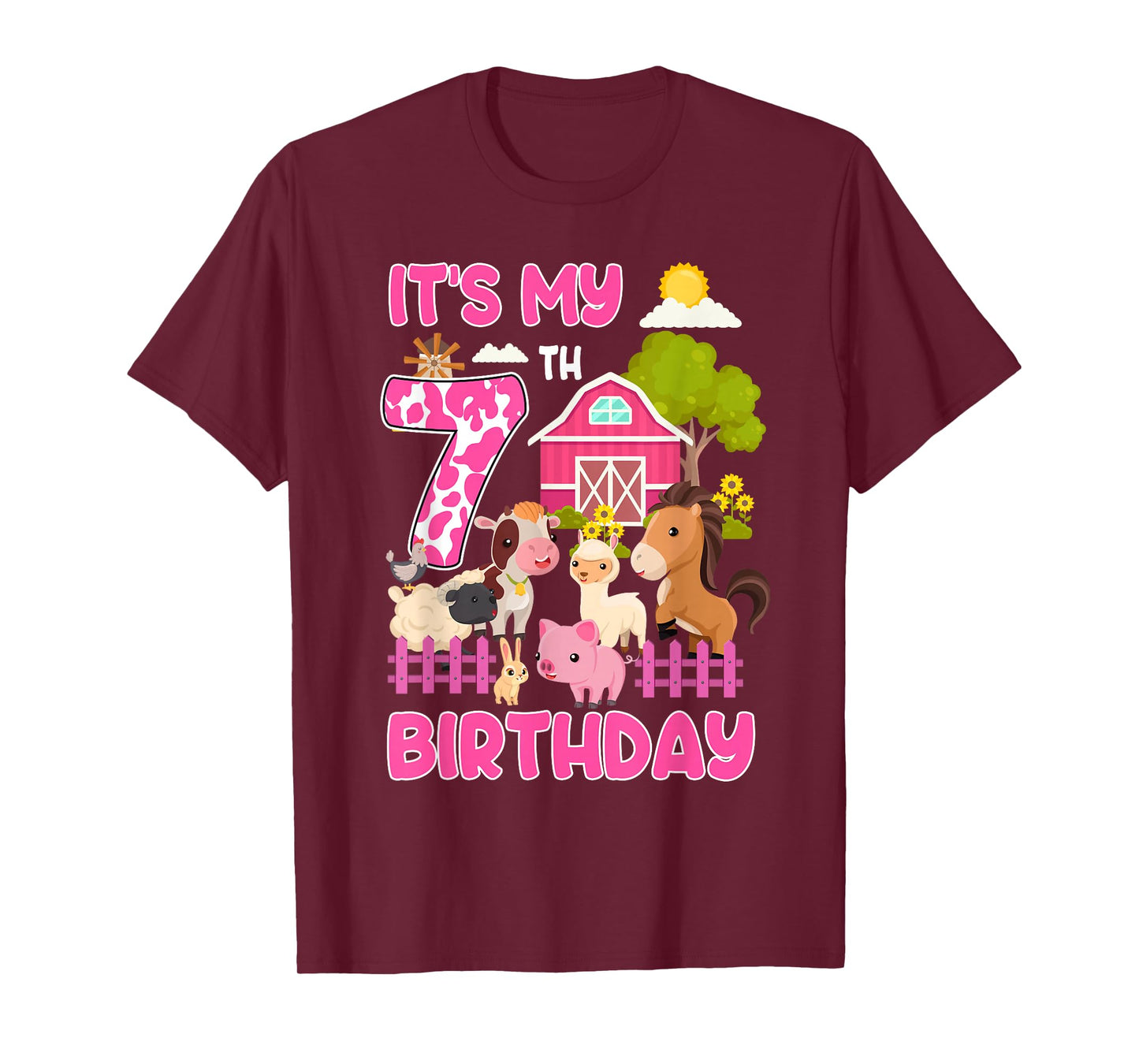 It’s My 7th Birthday Farm Animals 7 Year Old Girl Party T-Shirt