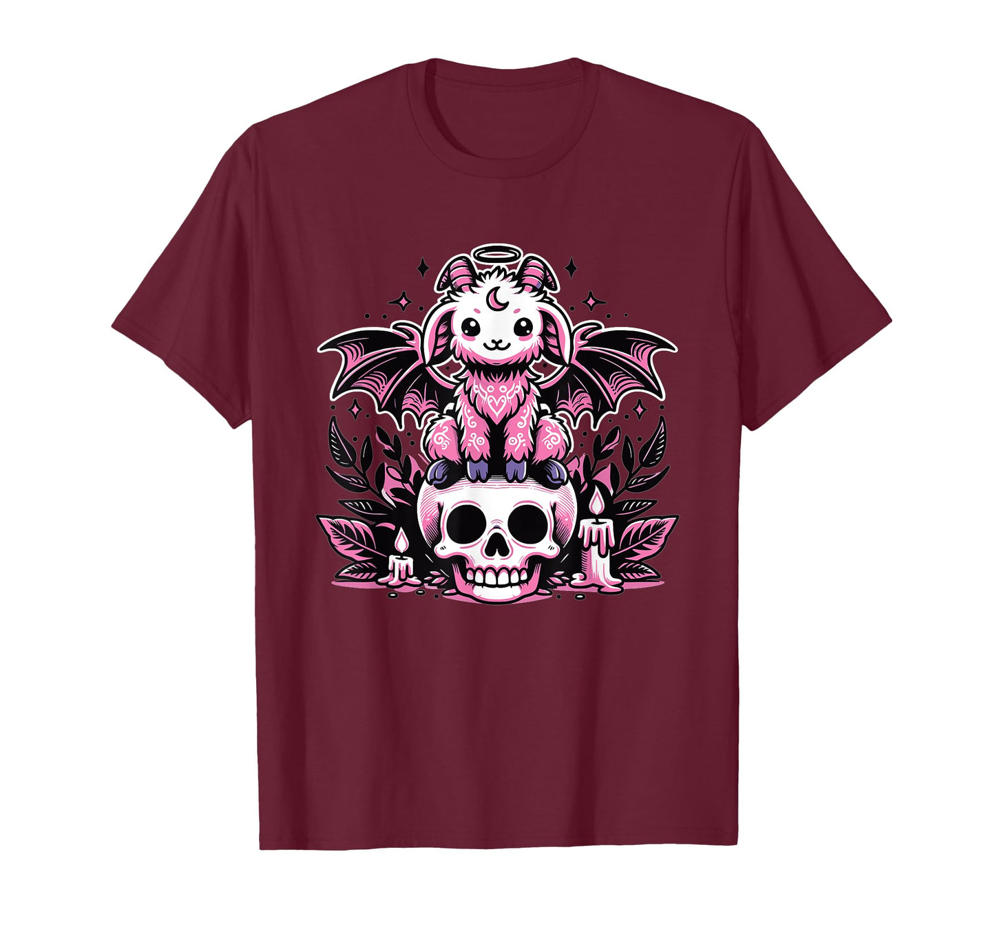 Kawaii Pastel Goth Cute Creepy Goat Bat Skeleton T-Shirt