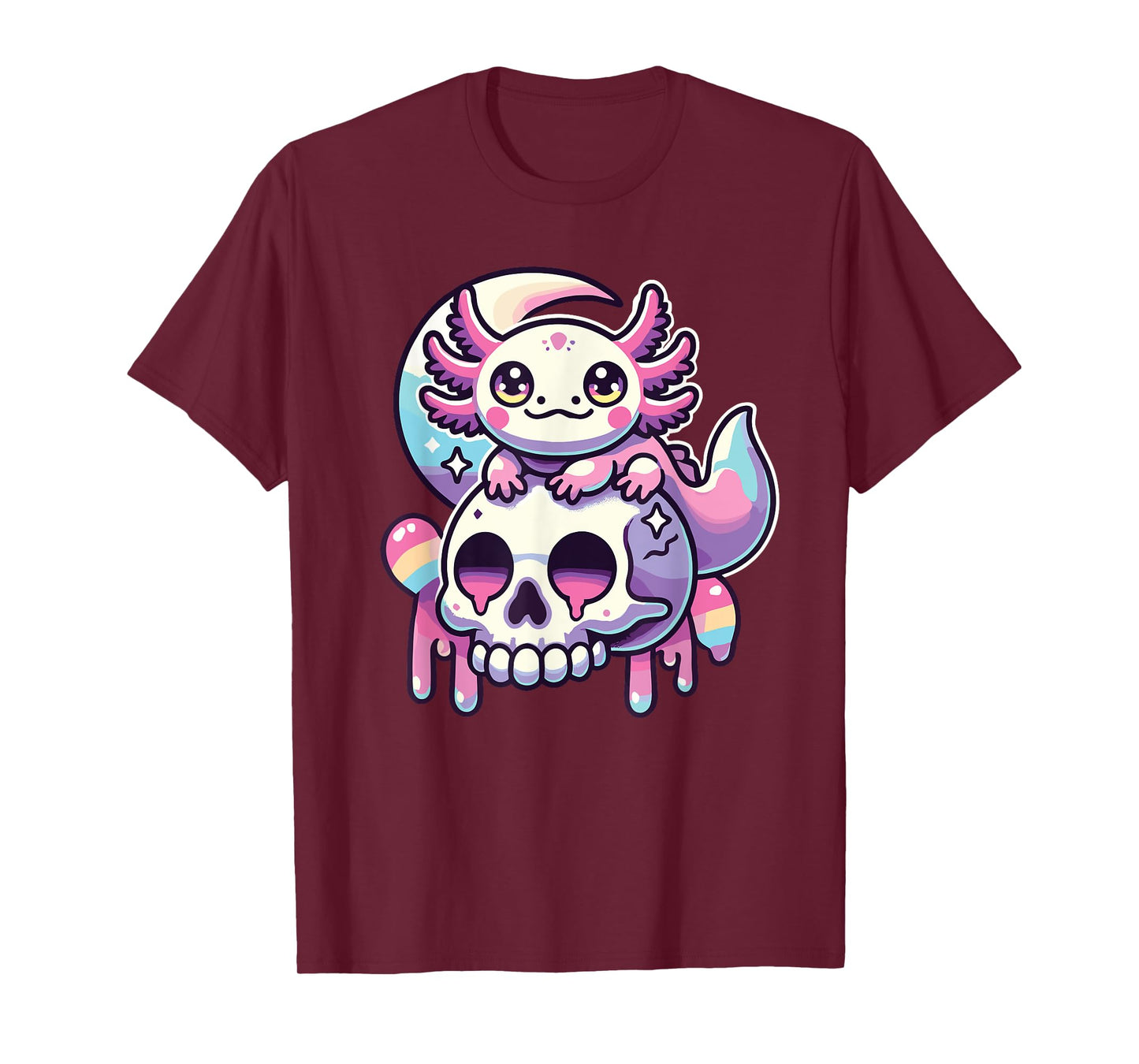 Kawaii Pastel Goth Cute Creepy Axolotl Bat Skeleton T-Shirt
