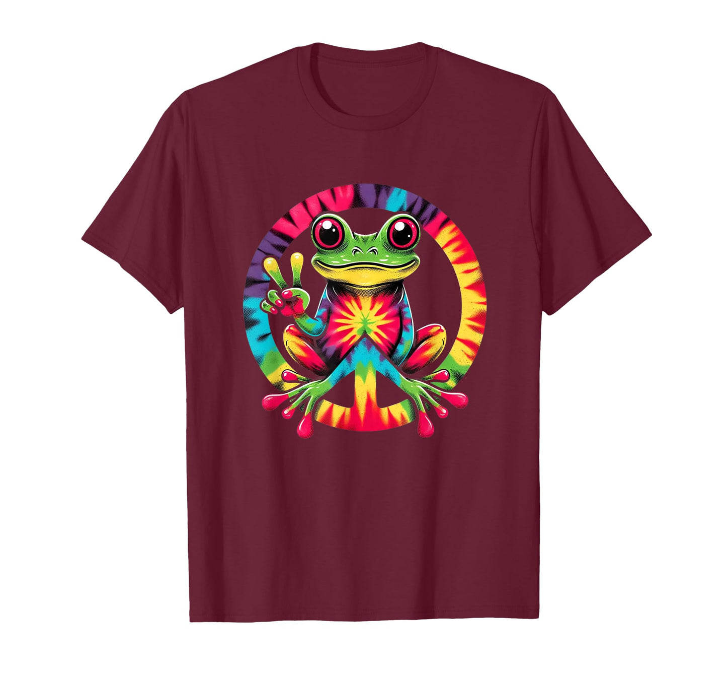 Colorful Tie Dye Collection Tie-Dye Frog Holding Peace Sign Funny Hippie T-Shirt