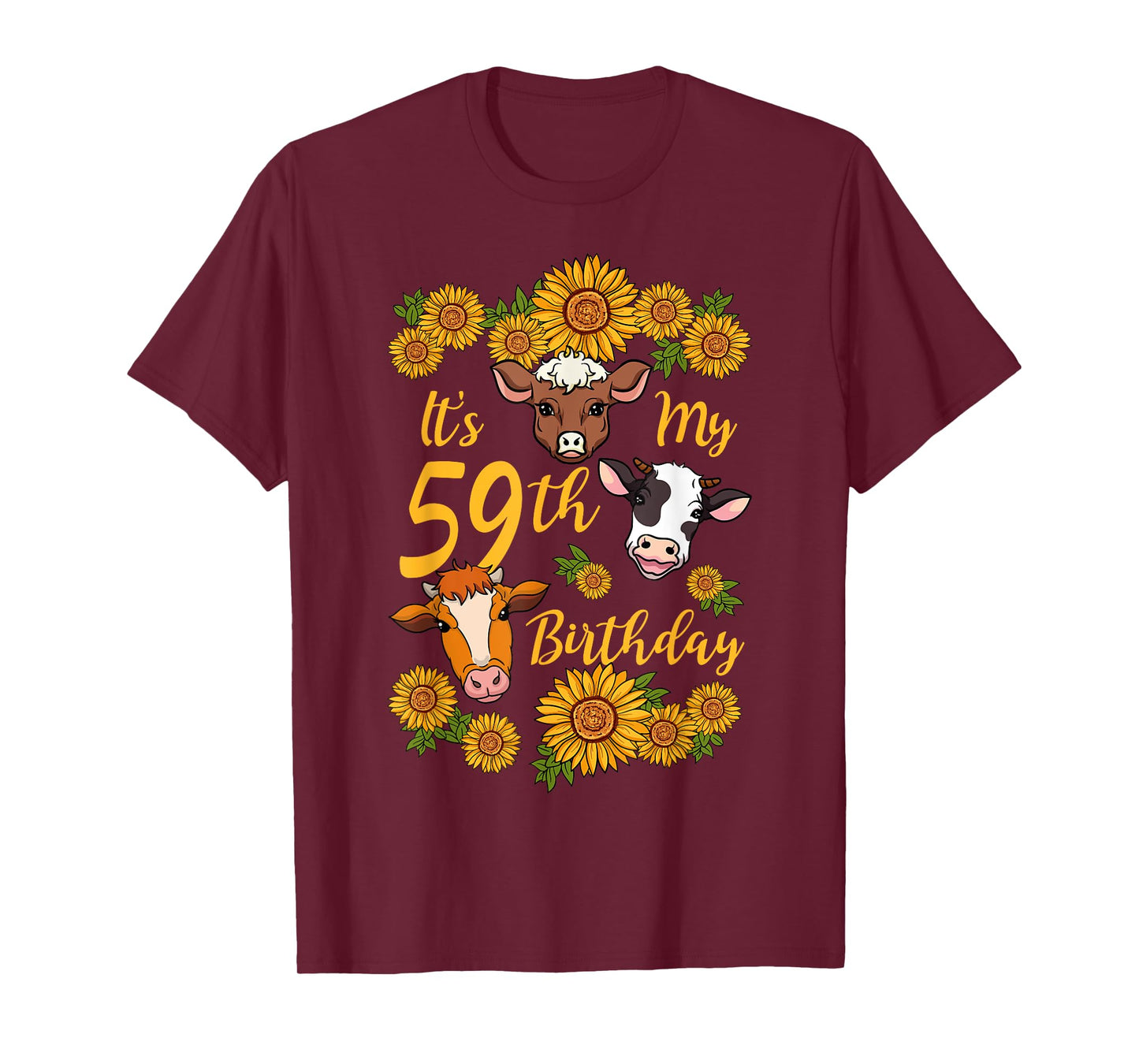 Cow 59th Birthday Party Sunflower Moo Farm Animal Barnyard T-Shirt