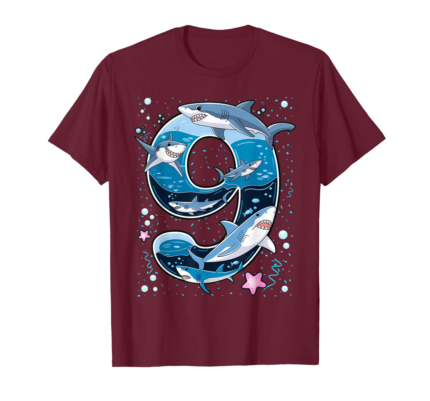 Kids 9th Birthday 9 Years Old Shark Boys Sea Ocean T-Shirt