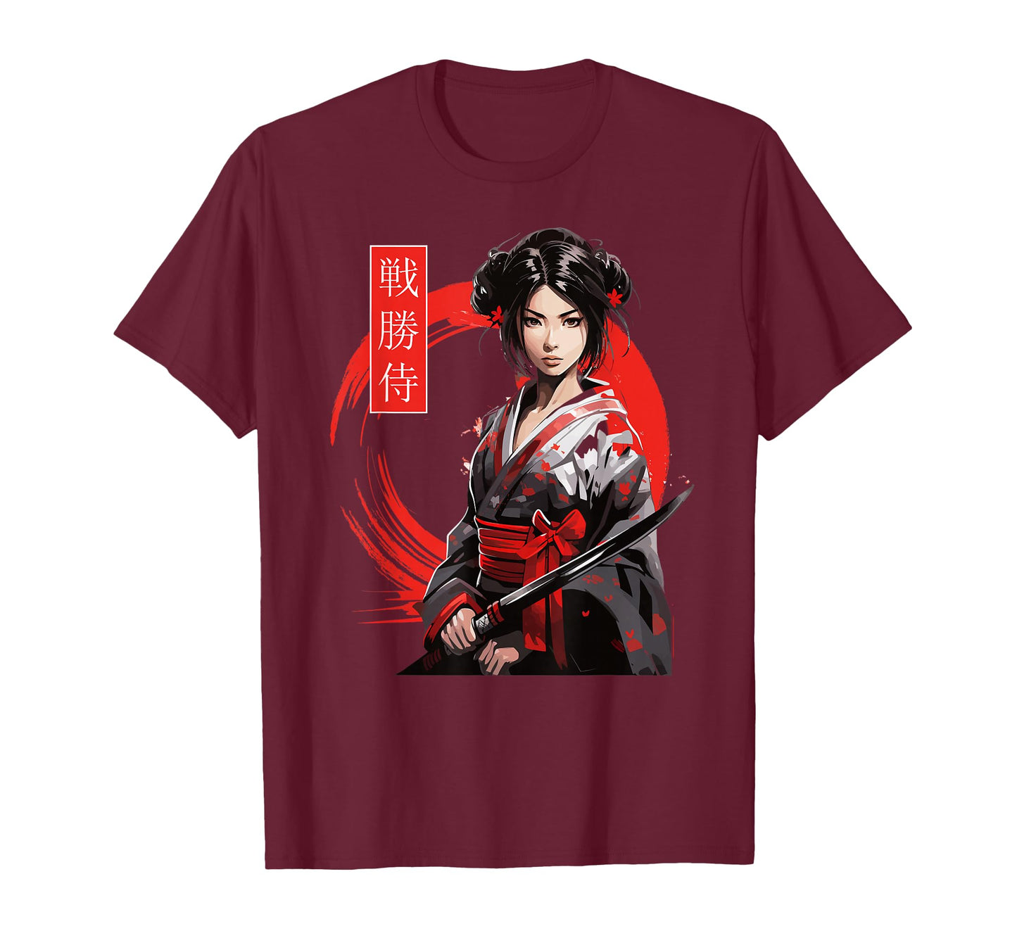 Japanese Samurai Girl Tee Cherry Blossom Woodblock Art Print T-Shirt