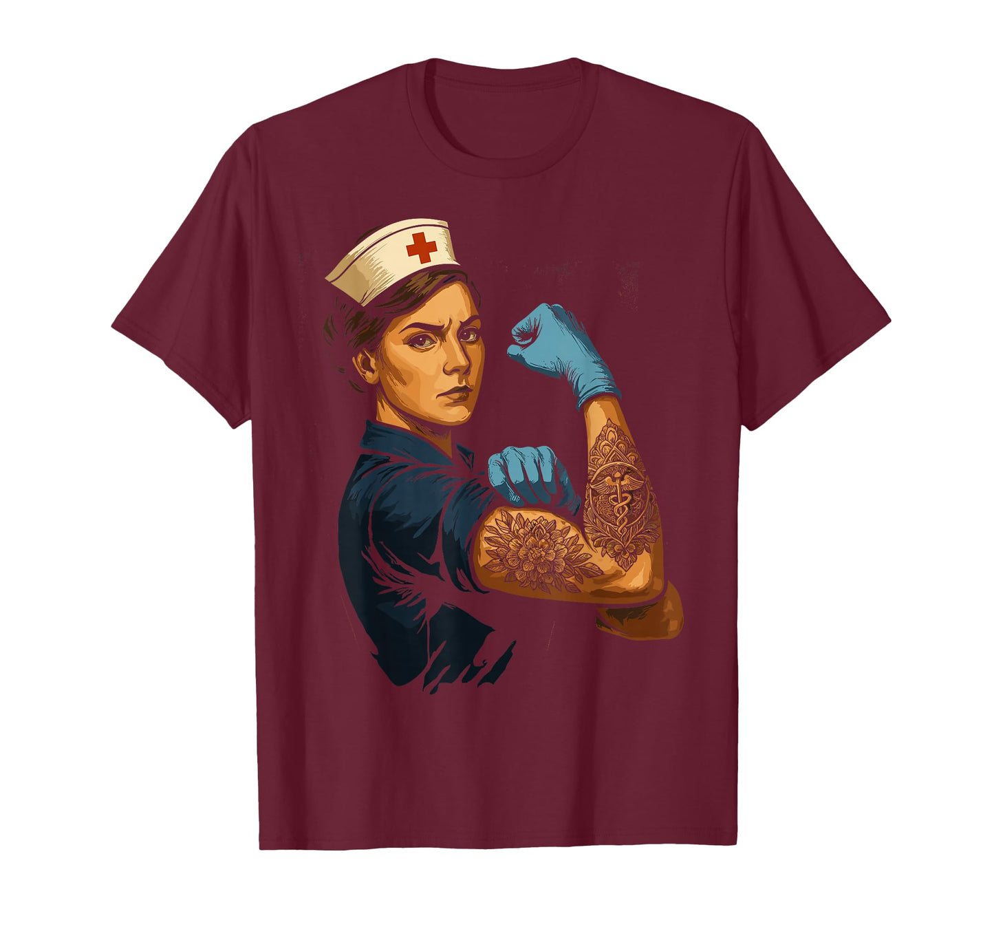 Tattoed Proud Nurse Rosie The Riveter Nursing Scrubs Life T-Shirt