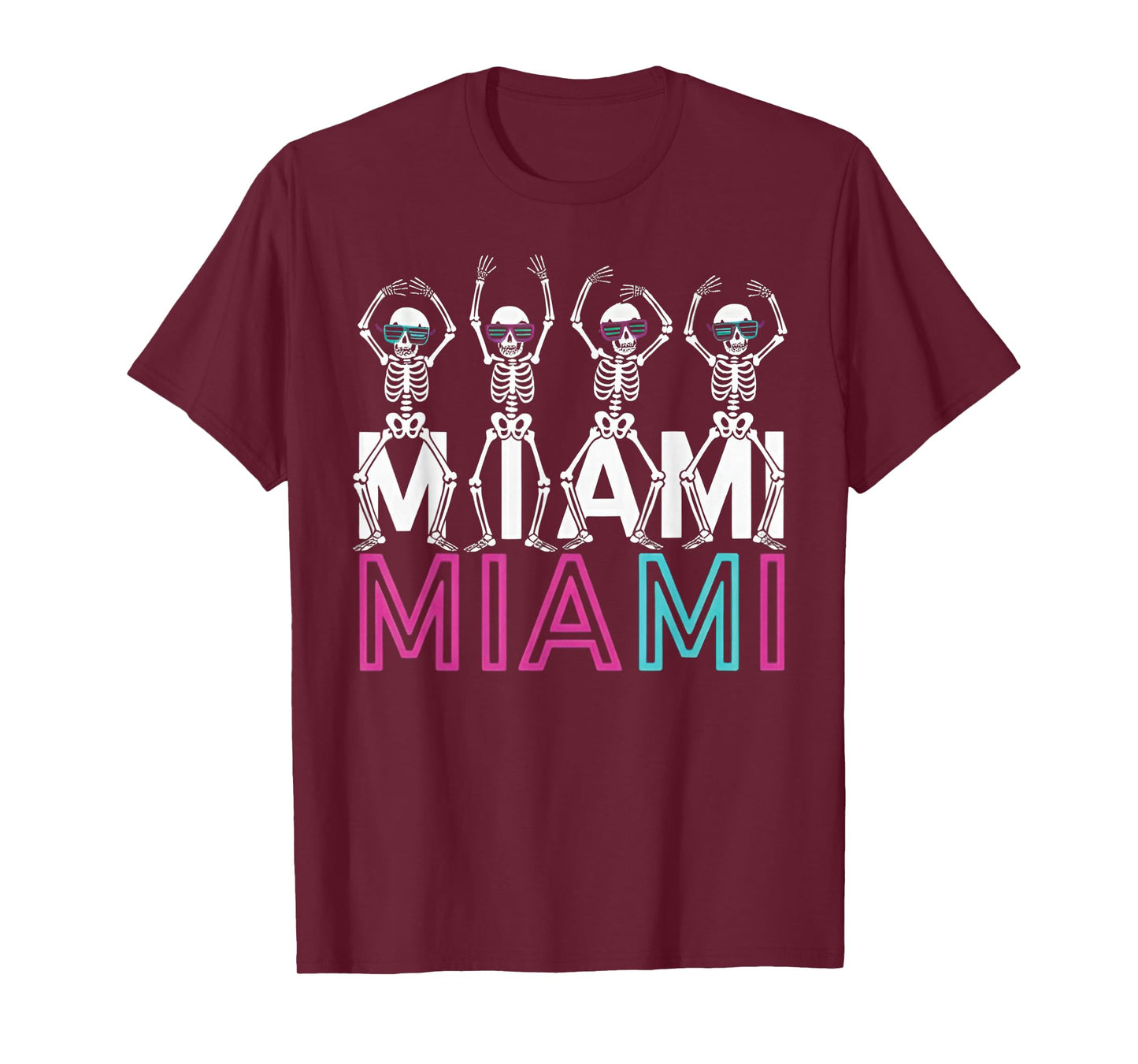 Funny Miami Florida Halloween Skeleton Classic Graphic Retro T-Shirt