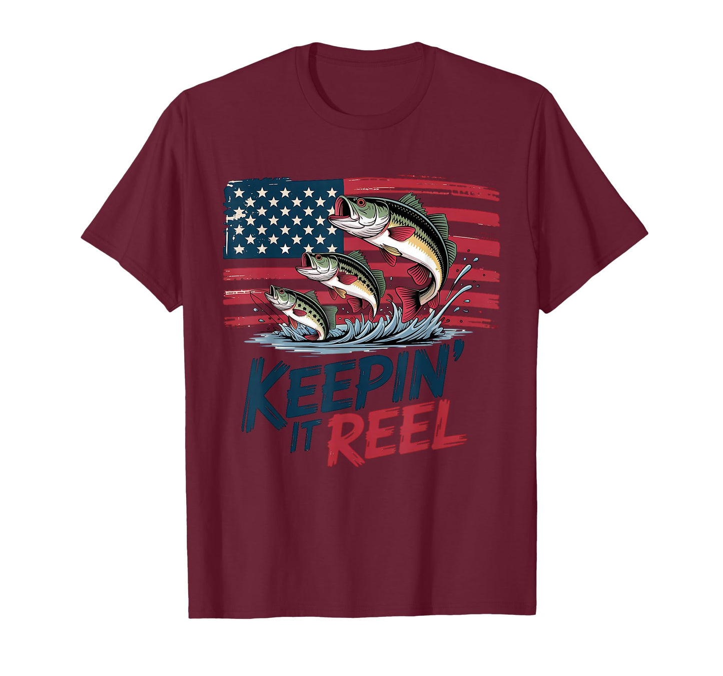 Keepin It Reel Bass Fishing American Flag - Patriotic Angler T-Shirt