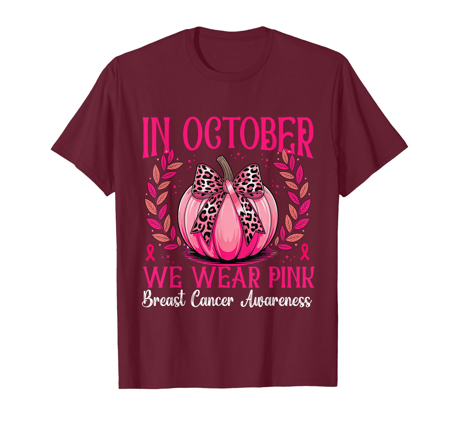 in October We Wear Pink Pumkin Witch Breast Cancer Awareness T-Shirt