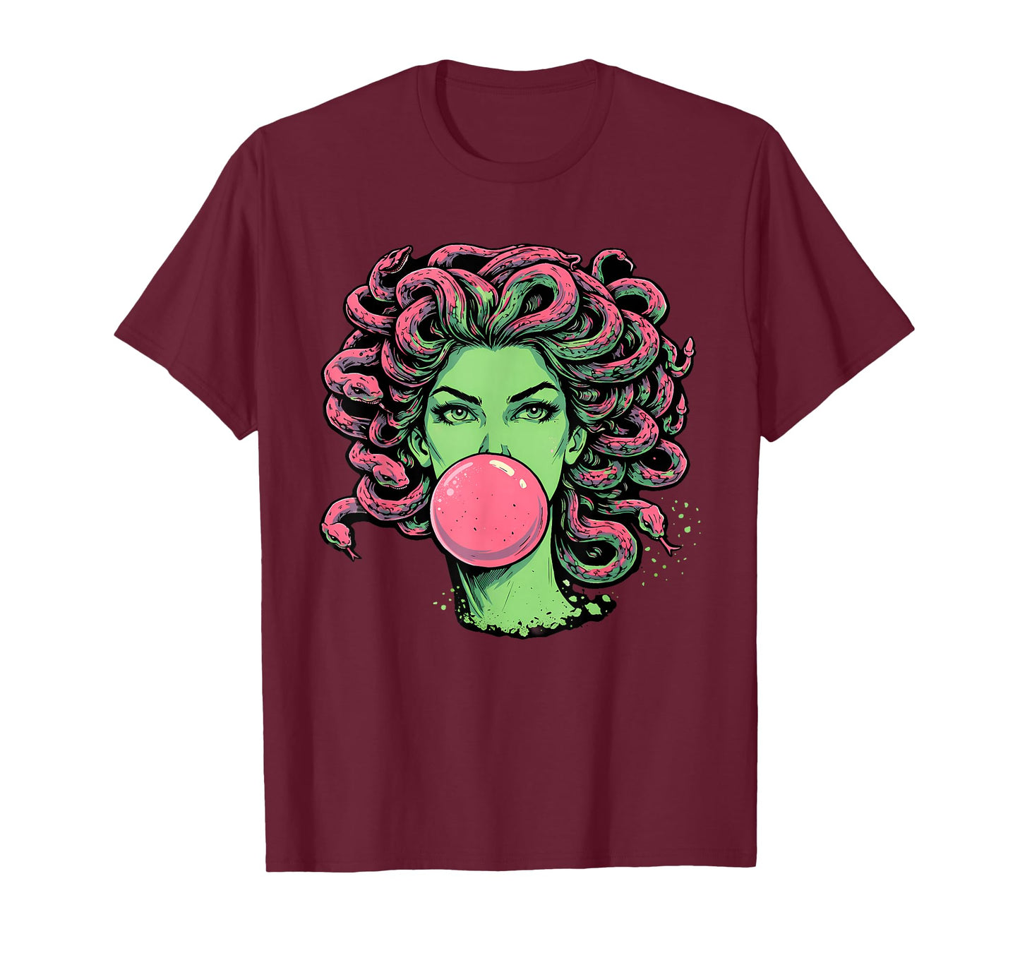Medusa Bubblegum Greek Mythological Snake Hair Goddess T-Shirt - T-Shirt | Maroon