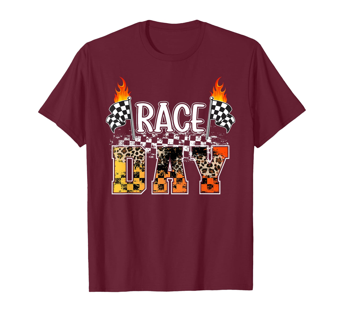 Race Day Leopard Race Days Checkered Flag Car Racing Day T-Shirt