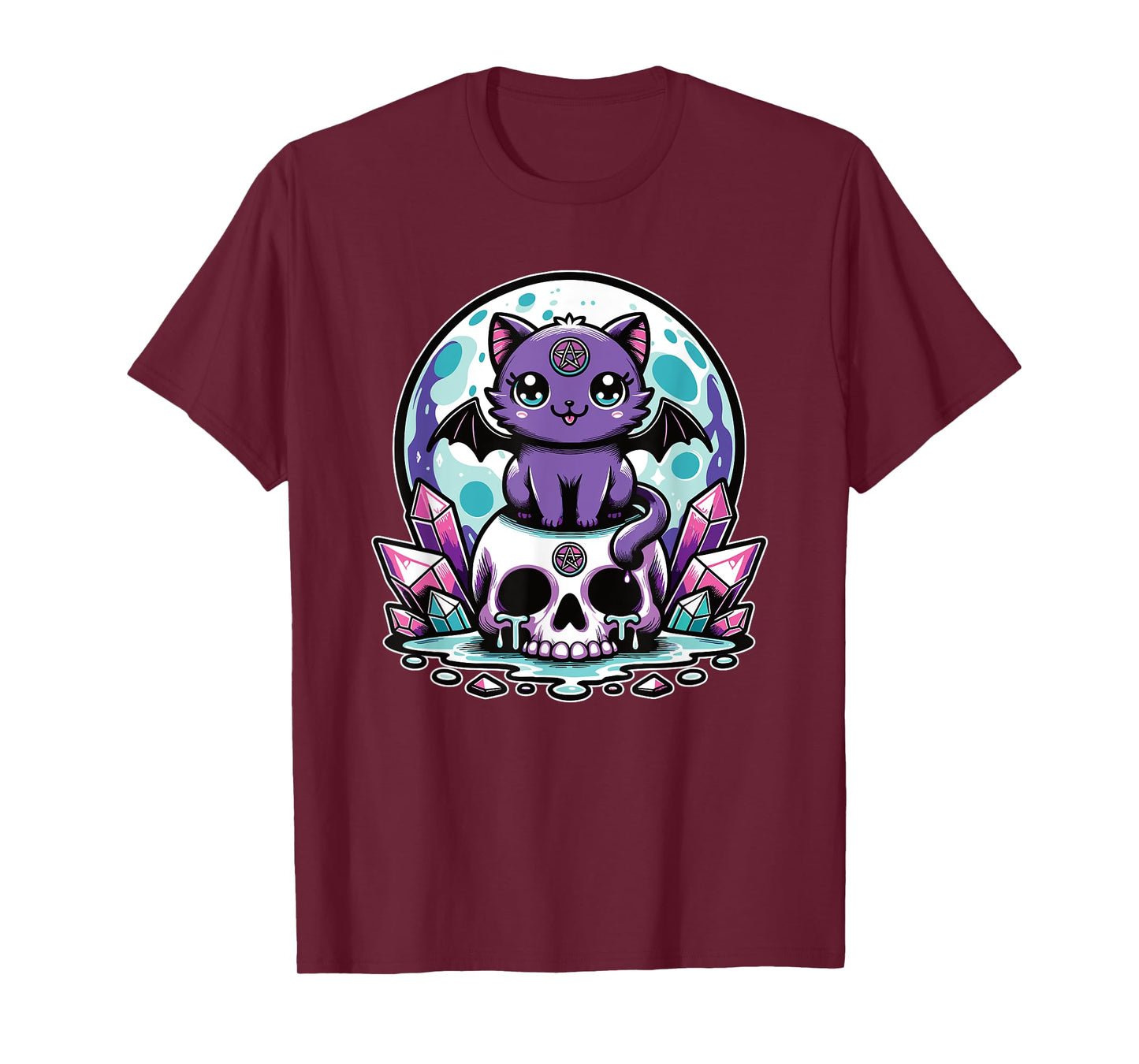 Kawaii Pastel Goth Cute Creepy Cat Bat Skeleton T-Shirt