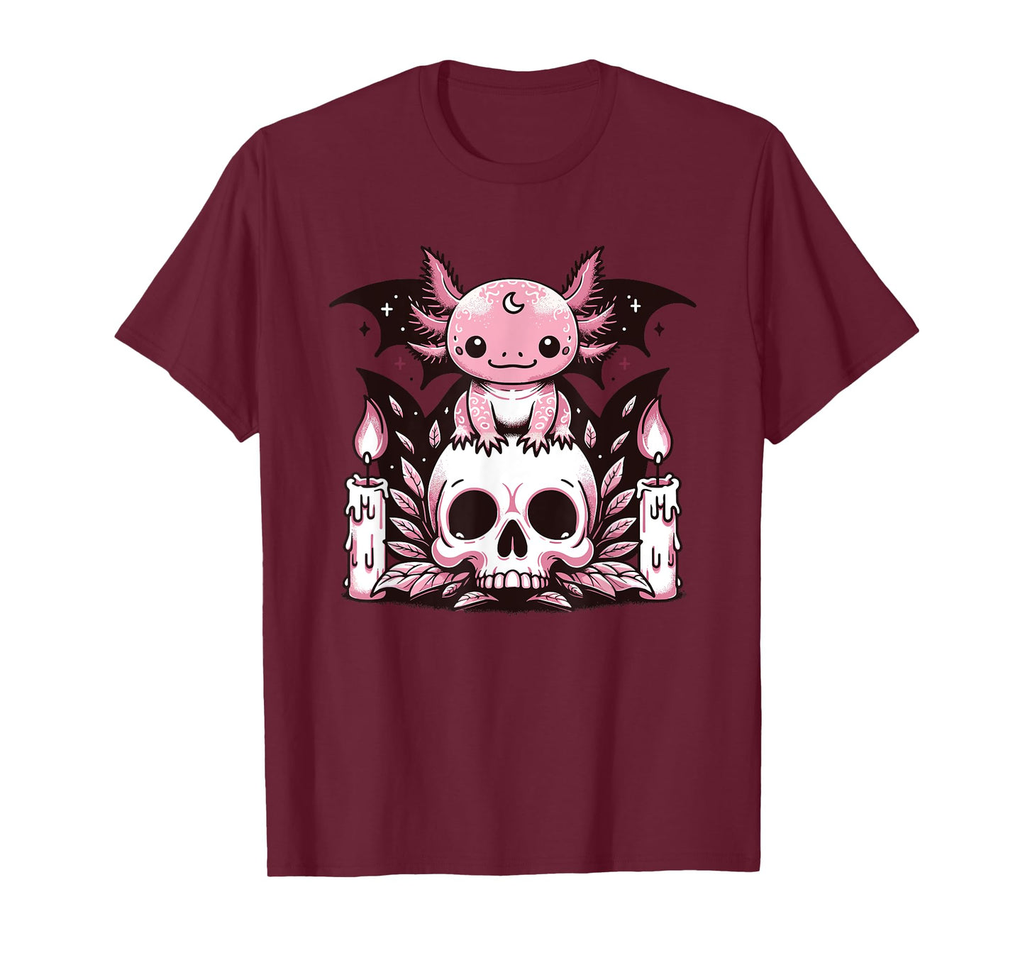 Kawaii Pastel Goth Cute Creepy Axolotl Bat Skeleton T-Shirt