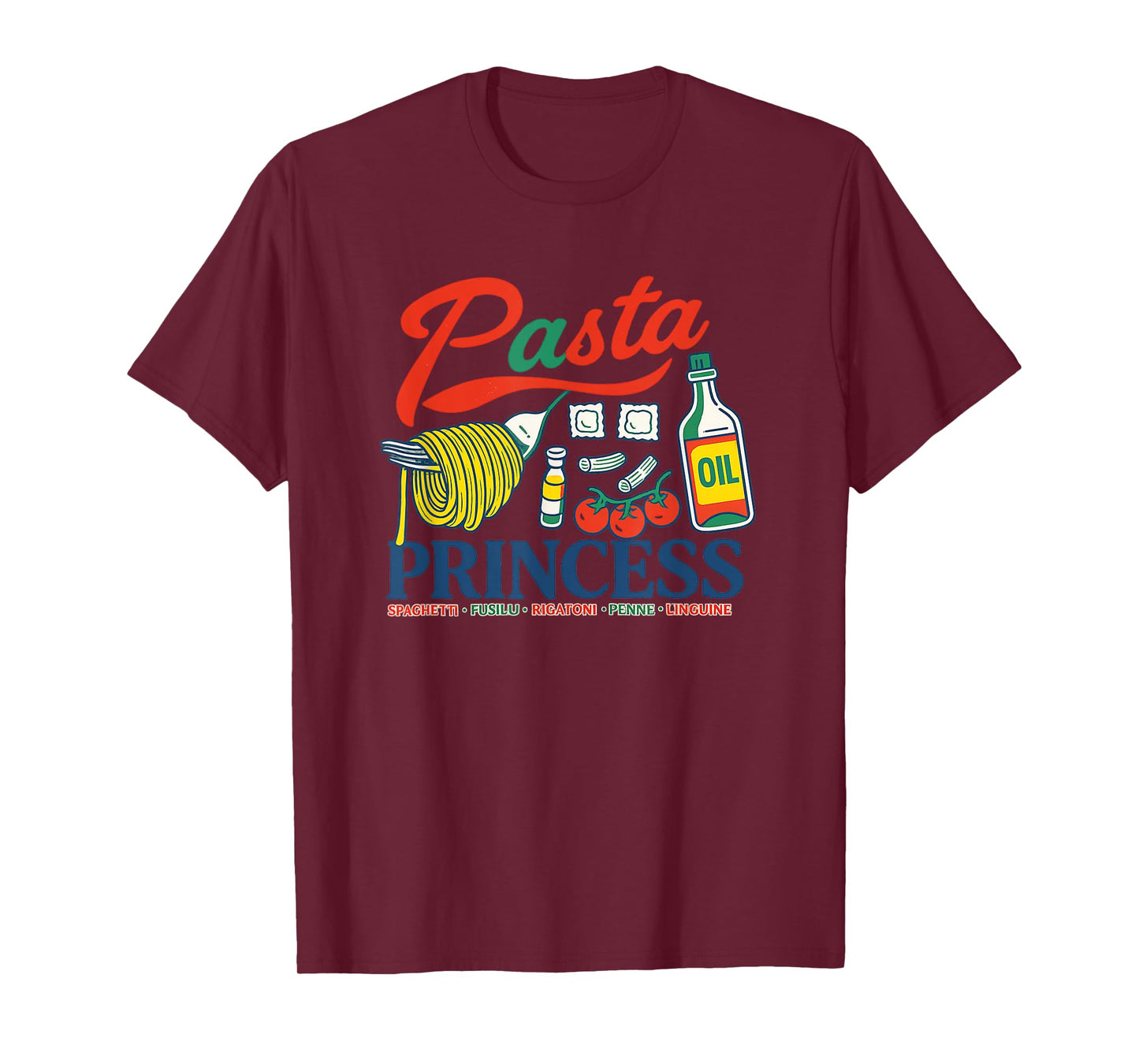 Pasta Princess Retro Foodie Doodle Art Design T-Shirt