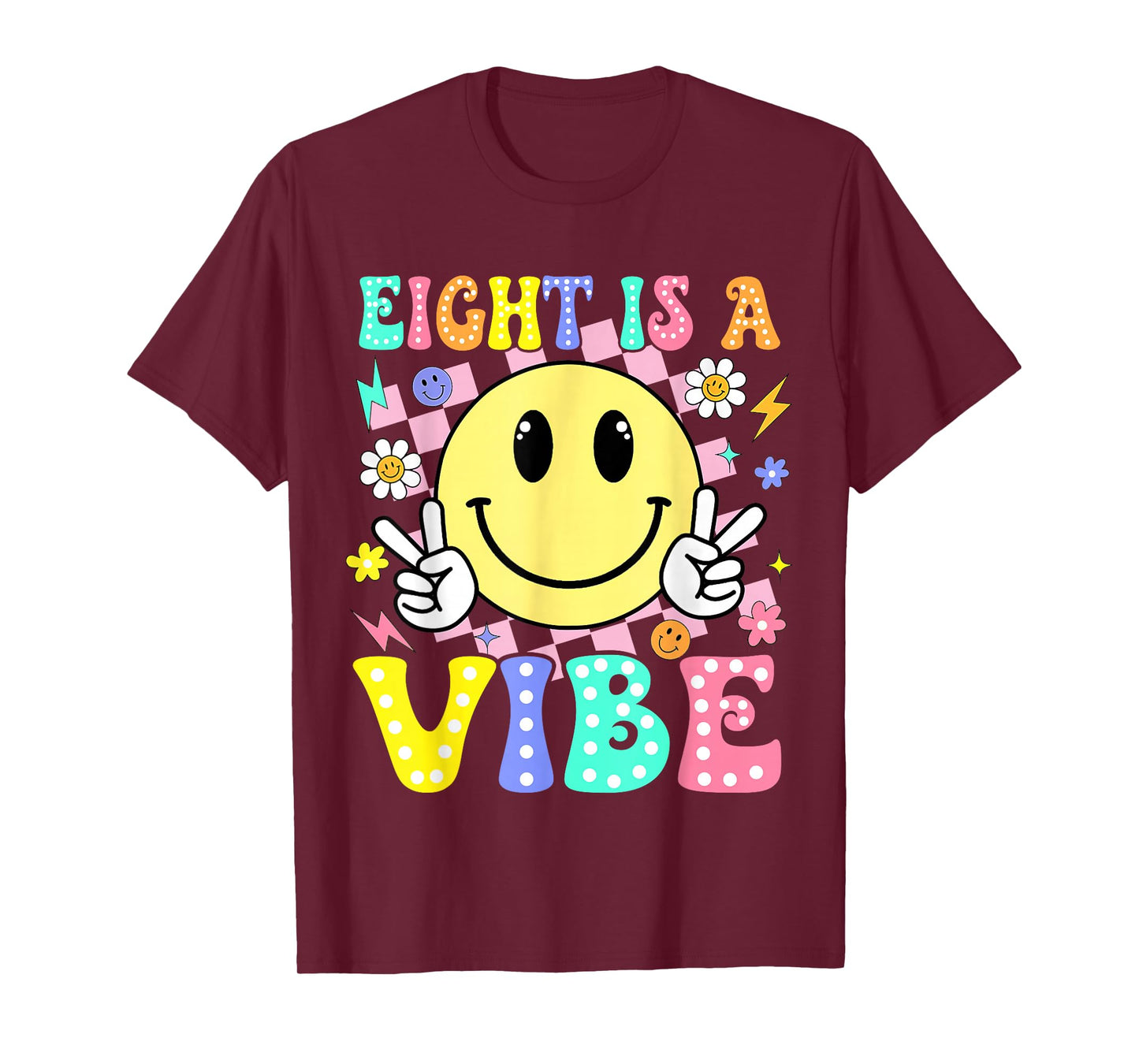 Eight is A Vibe 8th Birthday Smile Face 8 Year Old Boy Girl T-Shirt