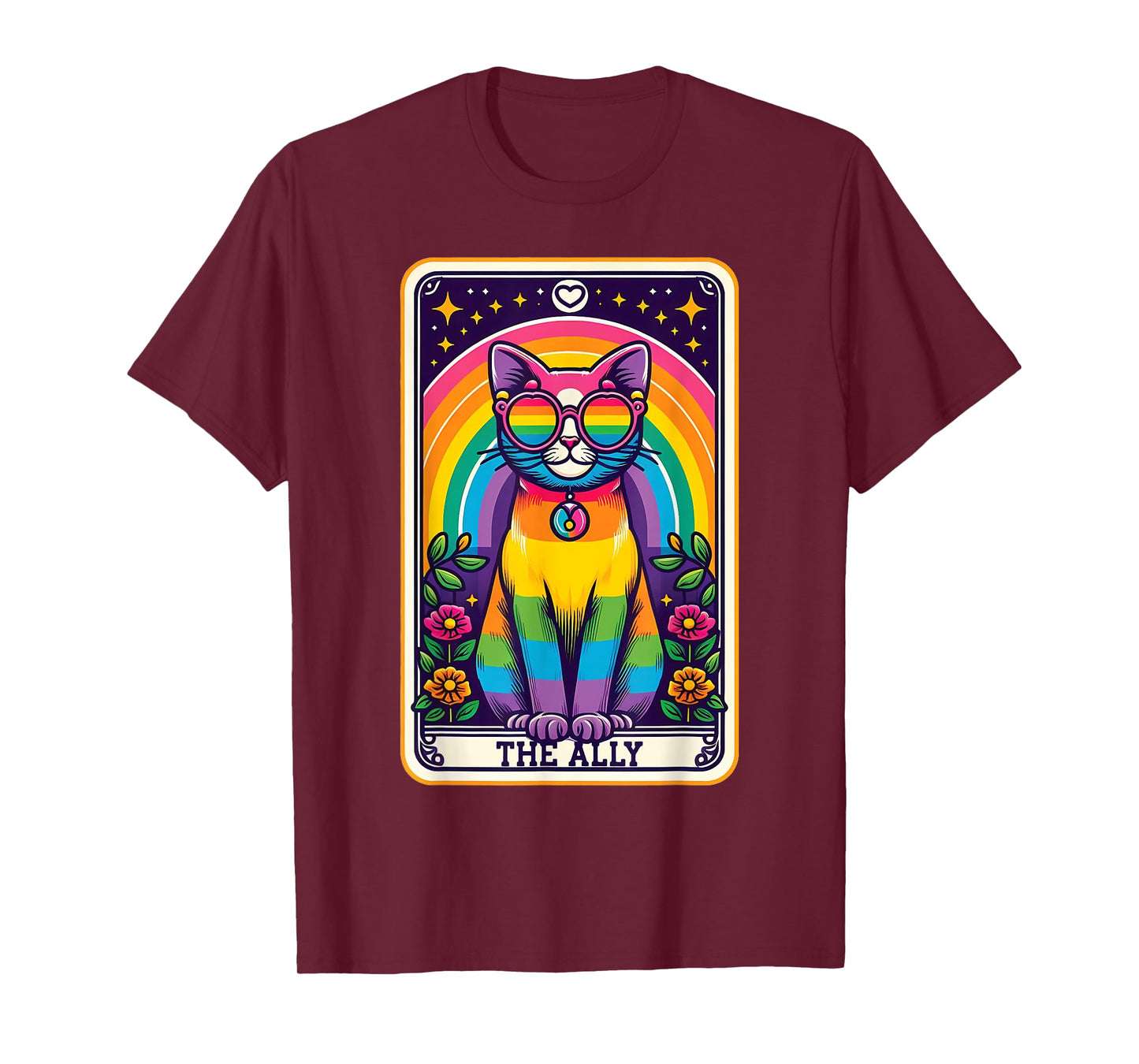 Tarot Card Cat The Ally, Gay Pride Rainbow LGBTQ Cat T-Shirt for Men Women