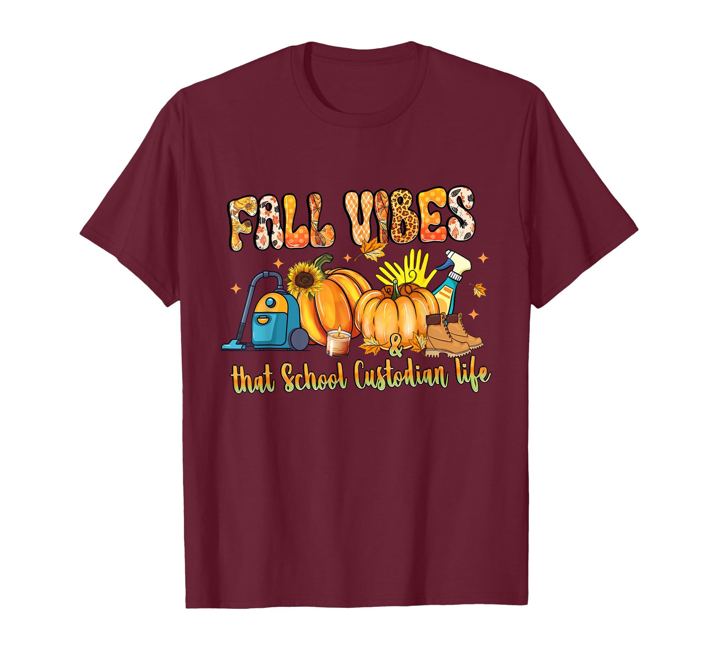 Fall Vibes & That School Custodian Life Pumpkin Leopard T-Shirt