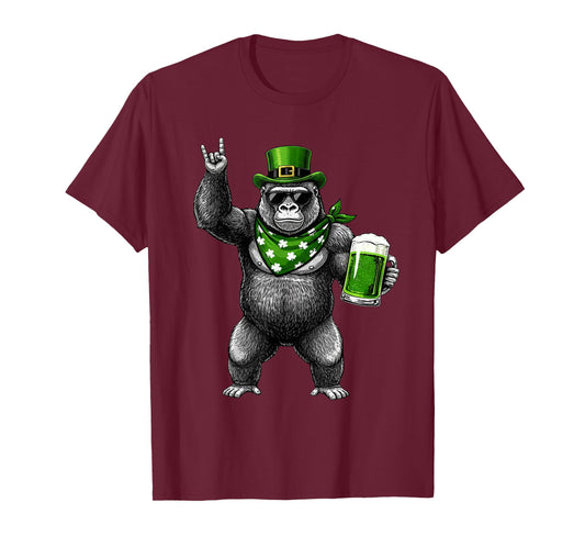 Funny Gorilla St Patty's Shamrock Beer St Patrick's Day Men T-Shirt - T-Shirt | Maroon