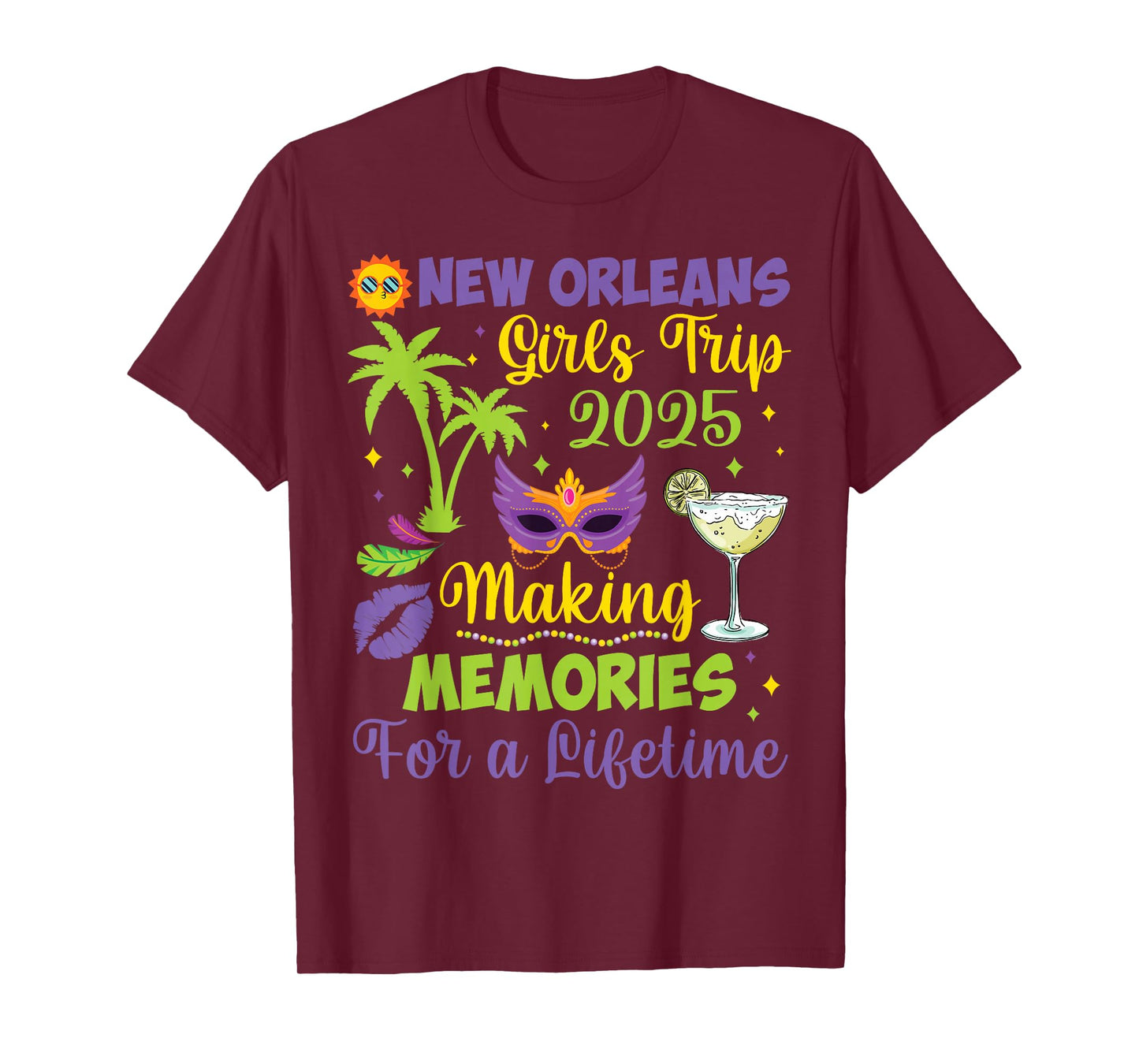 B3Shop Happy Mardi Gras Day To Me You New Orleans Girls Trip 2025 Making Memories for a Lifetime Unisex-Adults Black Small Modern Round Neck Short Sleeve T-Shirt