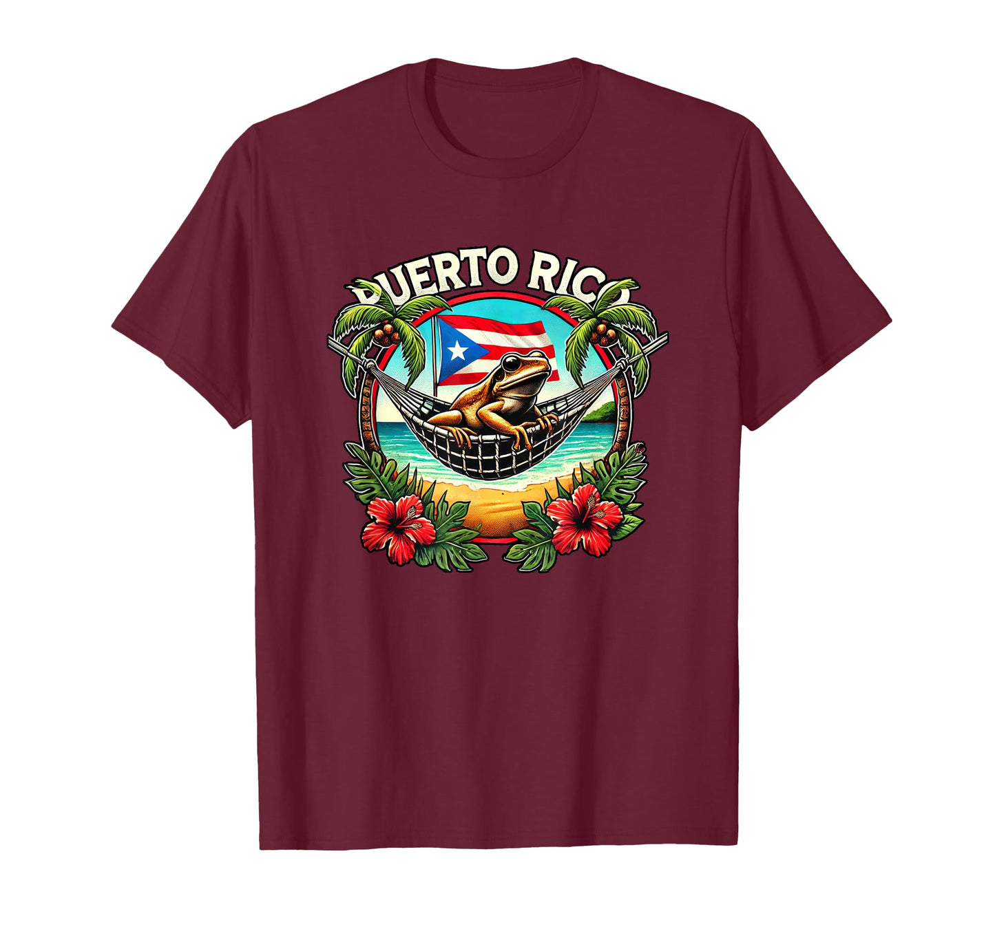 Puerto Rico Vacation Coqui Hammock Palm Trees Flowers Beach T-Shirt