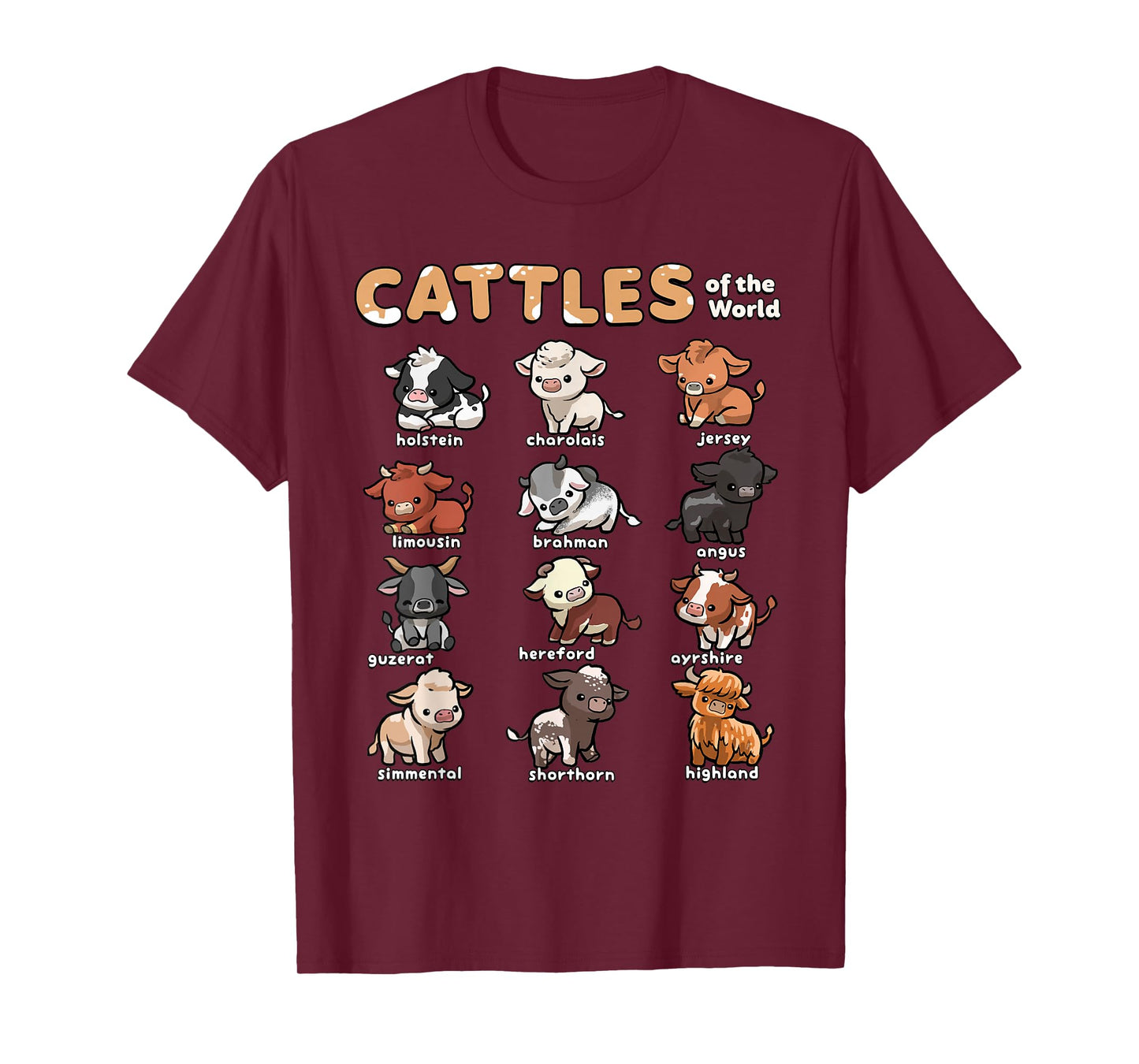 Cattles Animals of the World Cattle Farmer Rancher Cow Lover T-Shirt