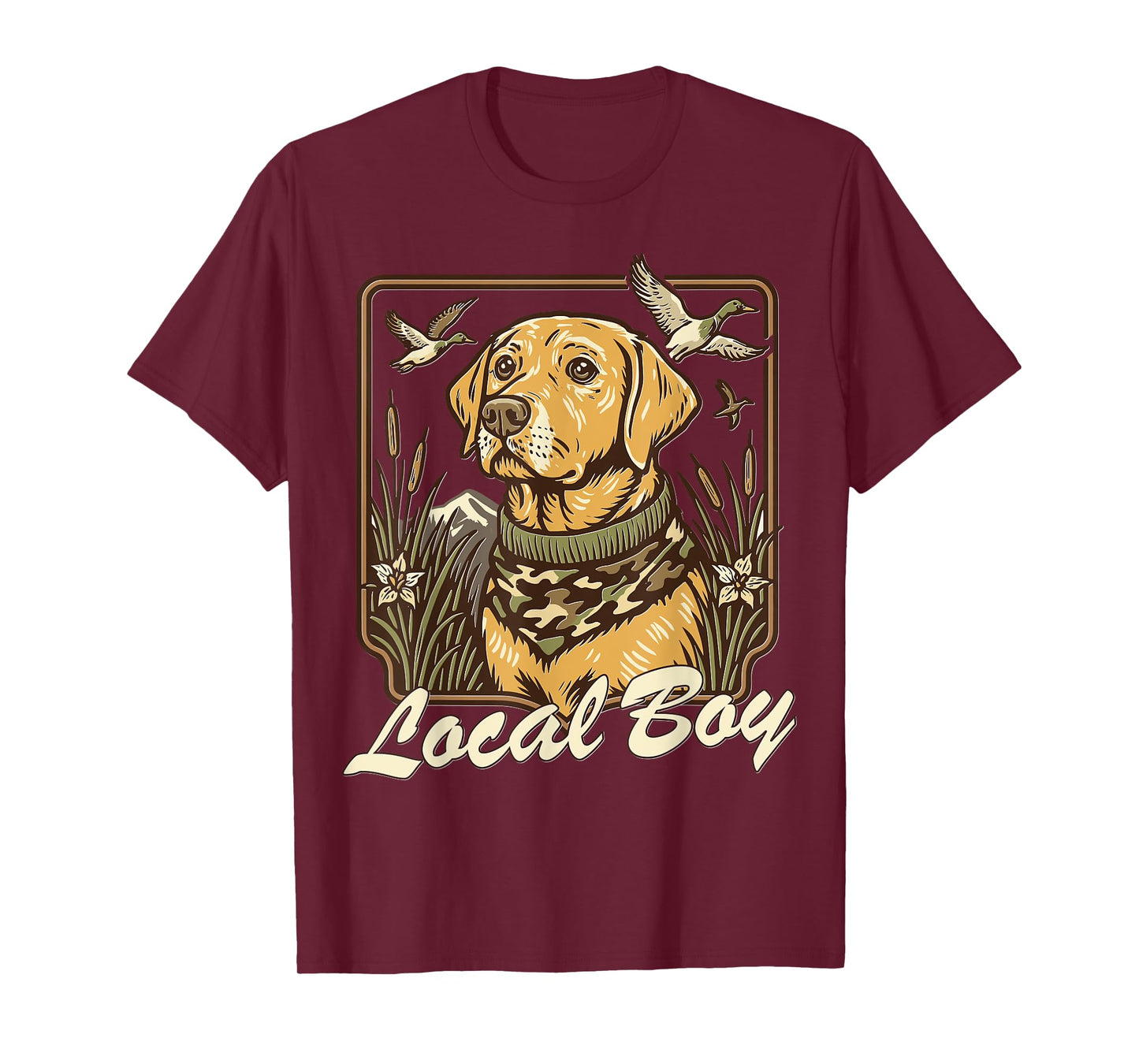 Local Boy Yellow Lab Hunting Dog Marsh Scene Sunset Vintage T-Shirt