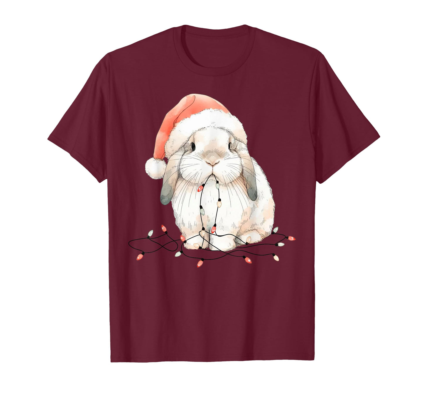 Cute Rabbit Bunny Lop Chew Christmas Light Xmas Watercolor T-Shirt