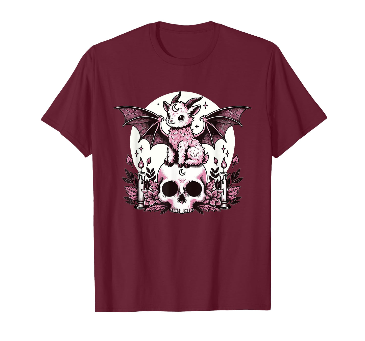 Kawaii Pastel Goth Cute Creepy Goat Bat Skeleton T-Shirt