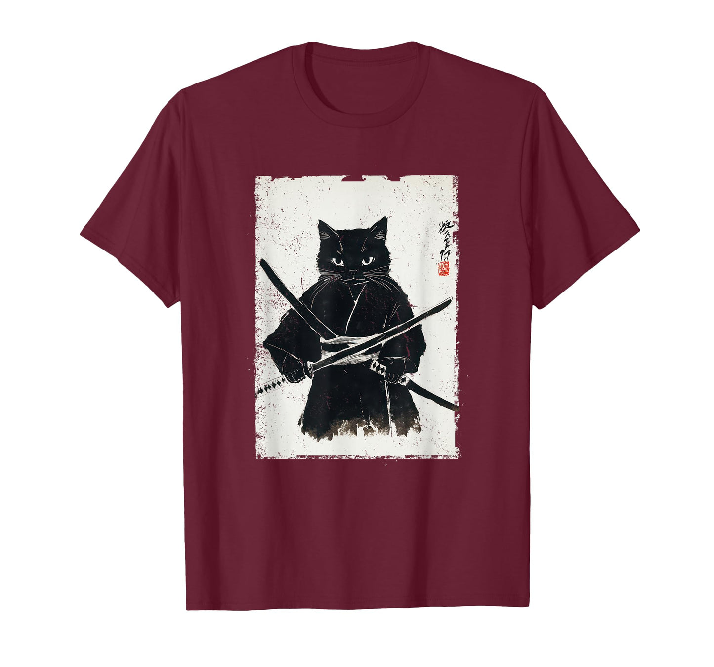 Vintage Samurai Cat Graphic Art Japanese Ukiyo-e T-Shirt