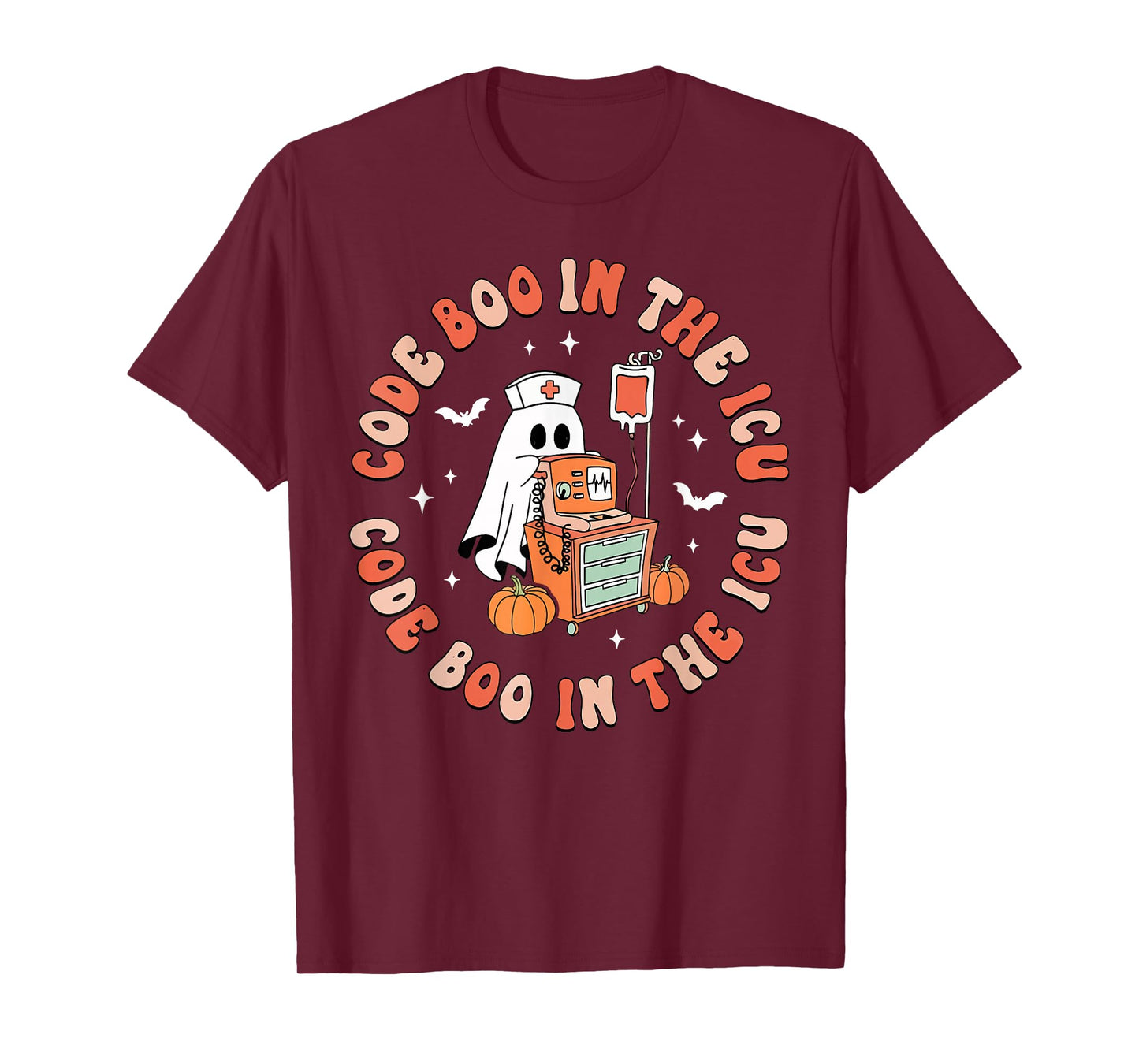 Retro Halloween Micu Sicu RN Nurse Ghost Code Boo in The ICU T-Shirt