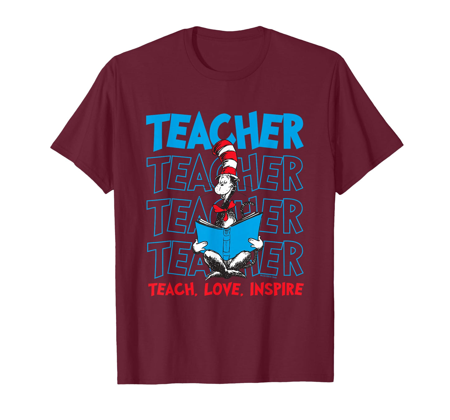 Dr Seuss Cat in The Hat Teacher Officially Licensed T-Shirt - T-Shirt | Maroon